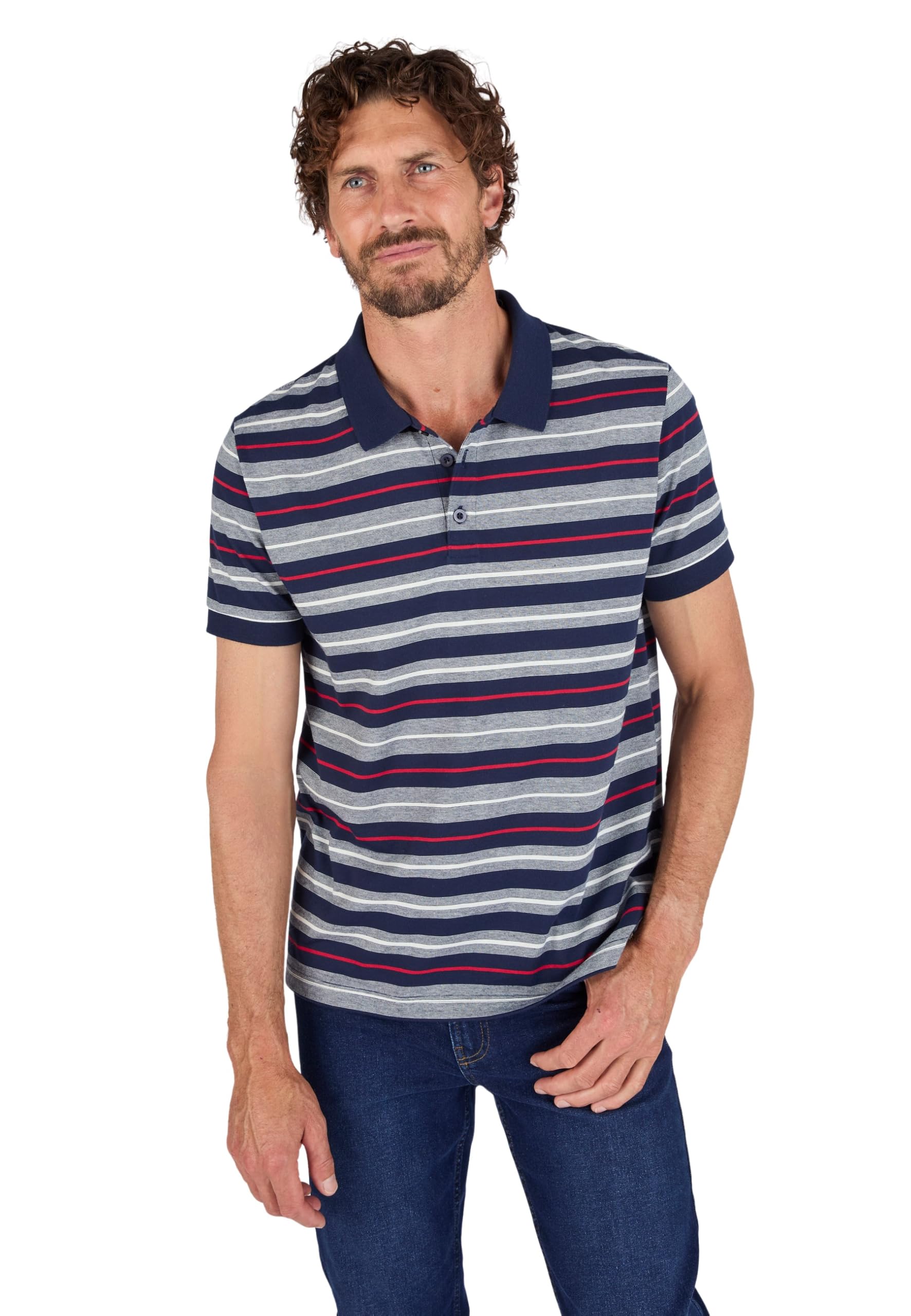 Damart Prêt-à-porter Polo A Righe Manica Corta Uomo L blu a strisce cotone