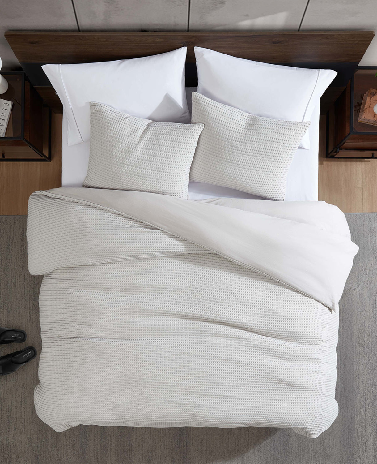 Kenneth Cole Reaction Home & Bedding Reversible Solid Grey Waffle set copripiumino grigio F/Q, waffle reversibile