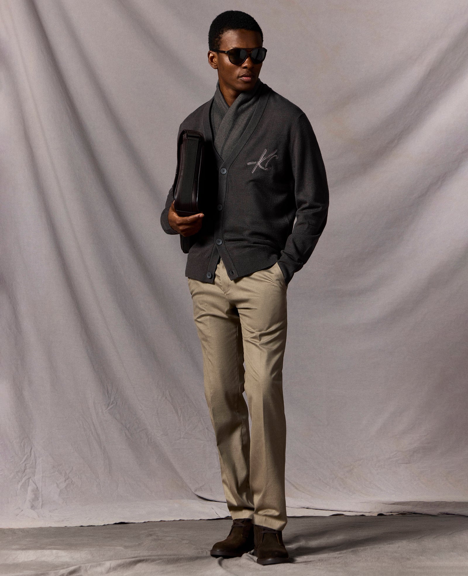 Kenneth Cole Reaction Clothing Logo Cardigan uomo grigio antracite