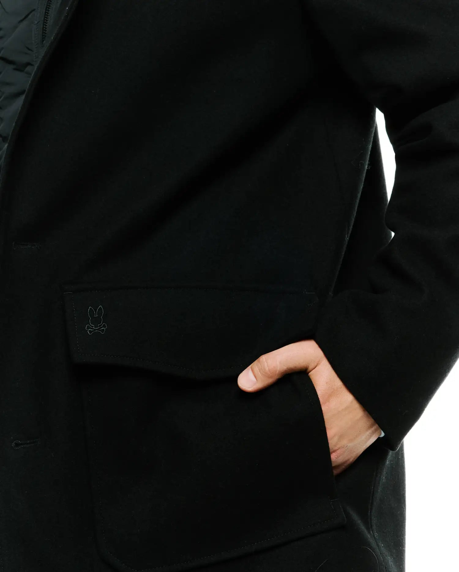 Psycho Bunny Jackets MEN'S LUTHER WOOL COAT MO1100100 cappotto nero XXS-XXXL lana