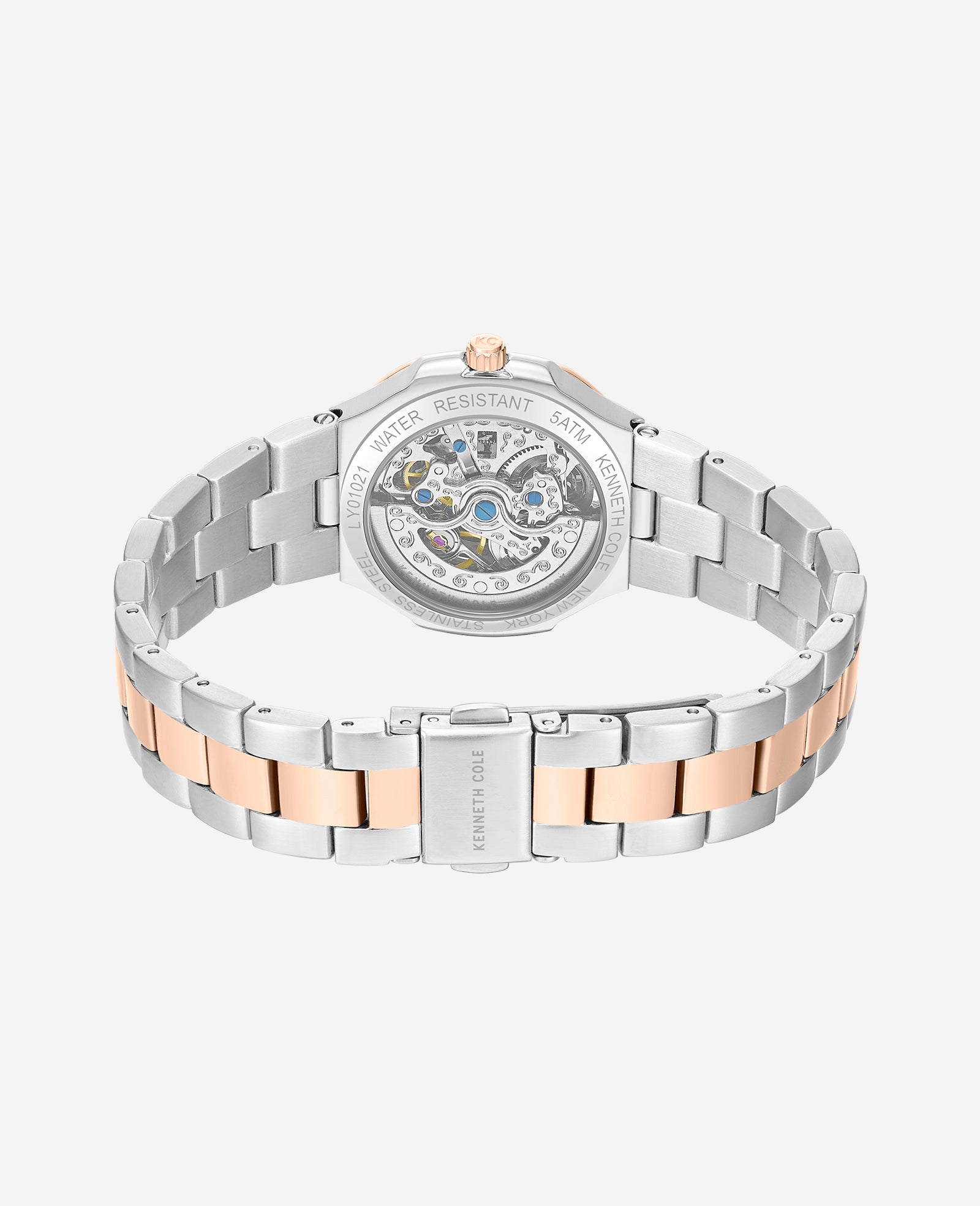Kenneth Cole Reaction Watches Skeleton Automatic Crystal Lined Outer Dial Two Tone Bracelet Watch orologio bicolore
