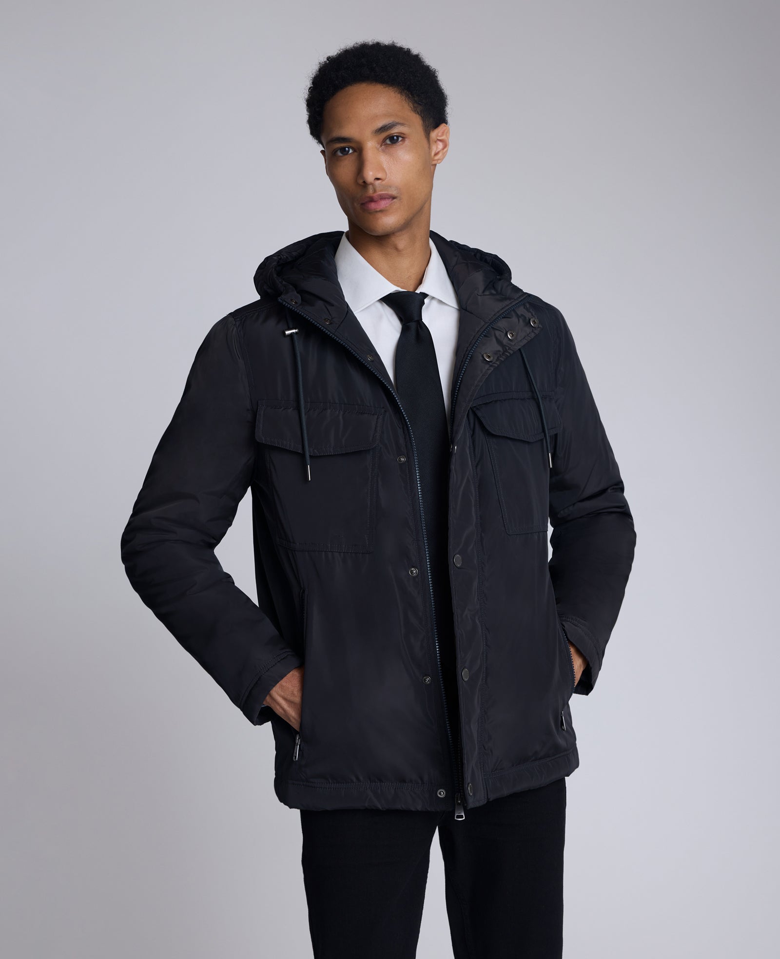 Kenneth Cole Reaction Clothing Utlilty Rain Hooded Jacket giacca nera S impermeabile