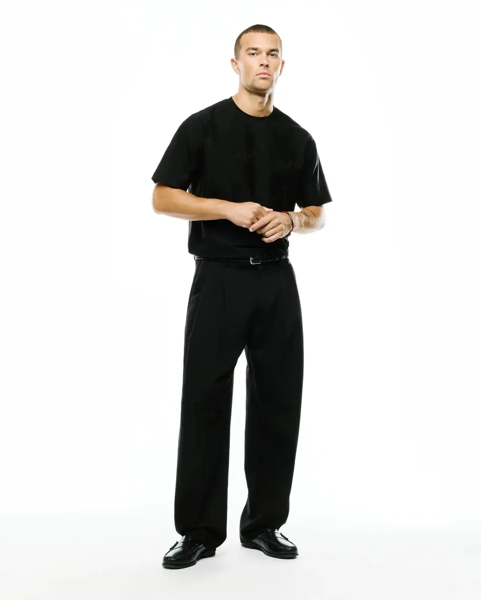Psycho Bunny Men's Pants Wayde Wide-Leg Pleated Pants pantaloni neri a gamba larga