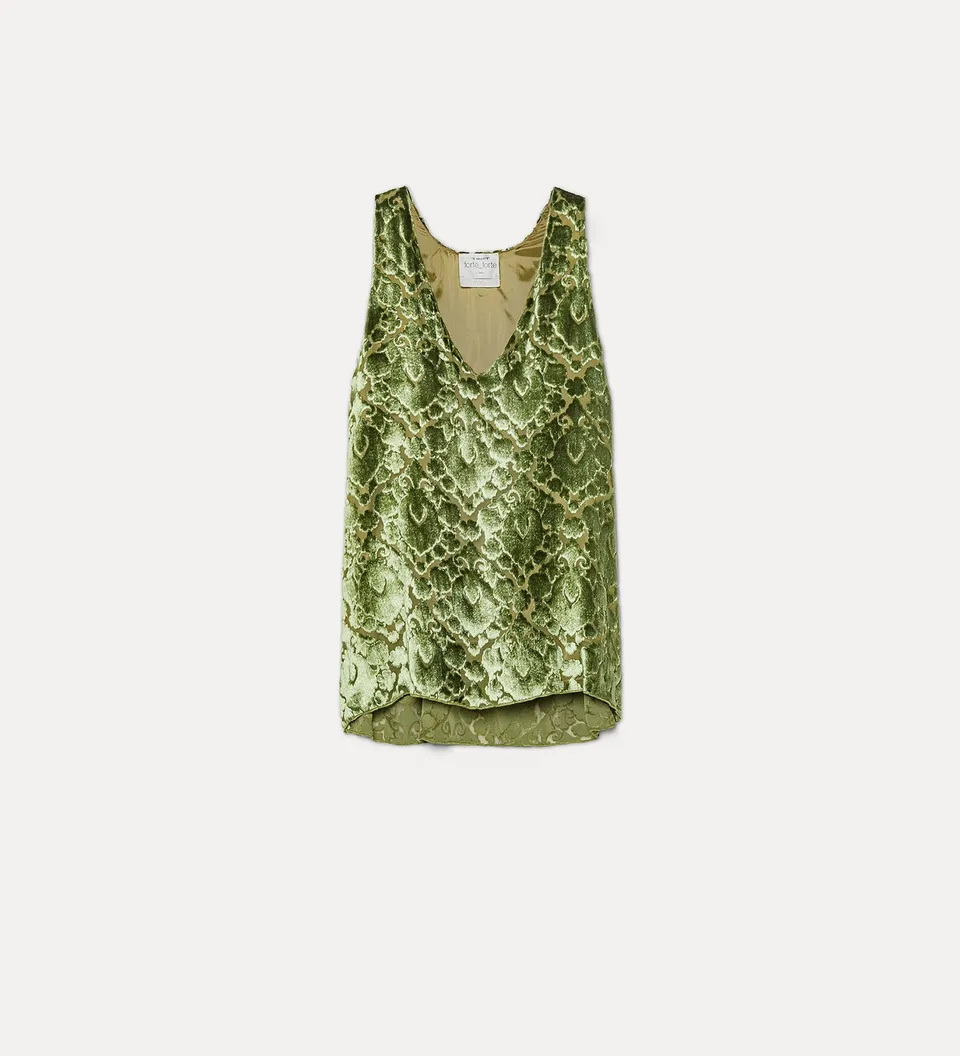 Forte top top in velluto burnout floreale Leaf verde