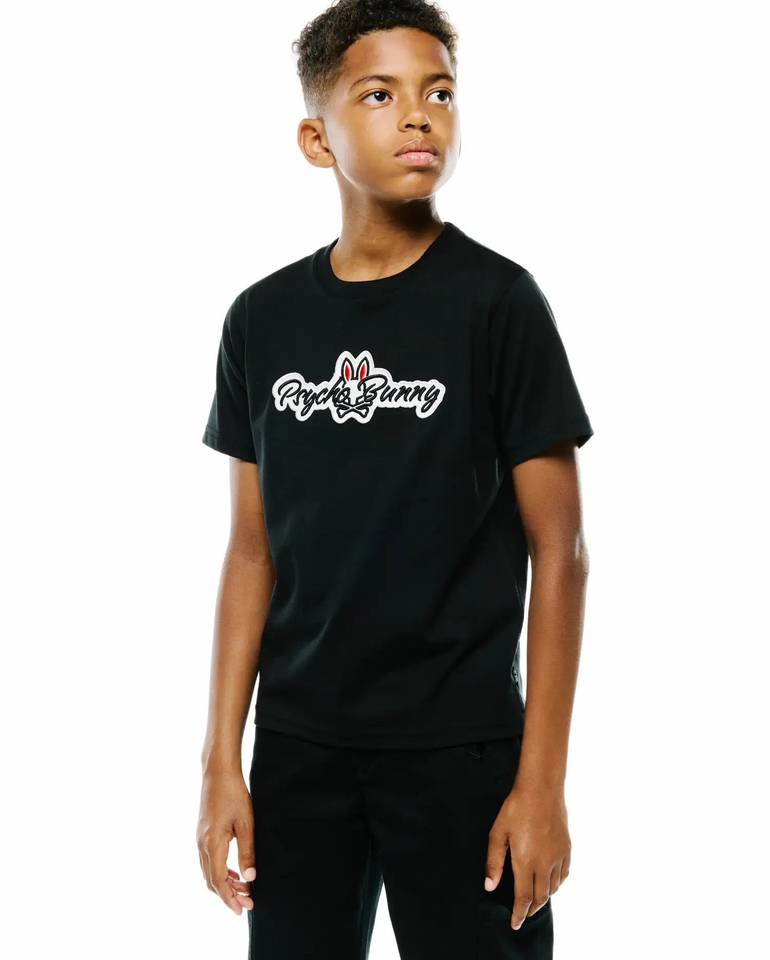 Psycho Bunny Kids Tees Jaydon Graphic Tee KT0200245 maglietta nera in cotone Pima