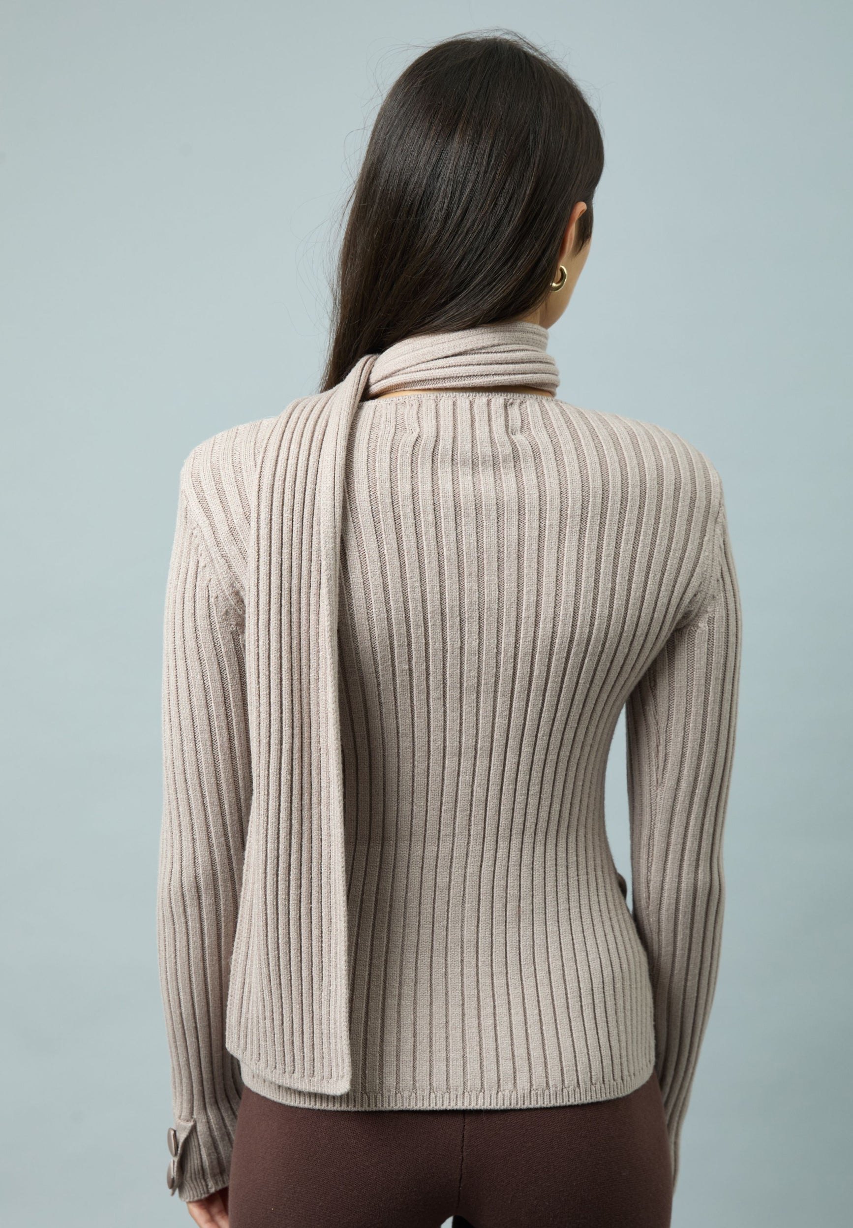 House Of Sunny Women's Knitwear Taupe Power Peggy cardigan a coste con sciarpa