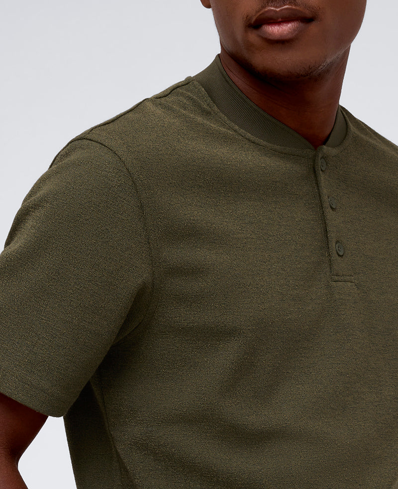 Kenneth Cole Reaction Clothing Performance Band-Collar Henley maglia verde scuro stretch