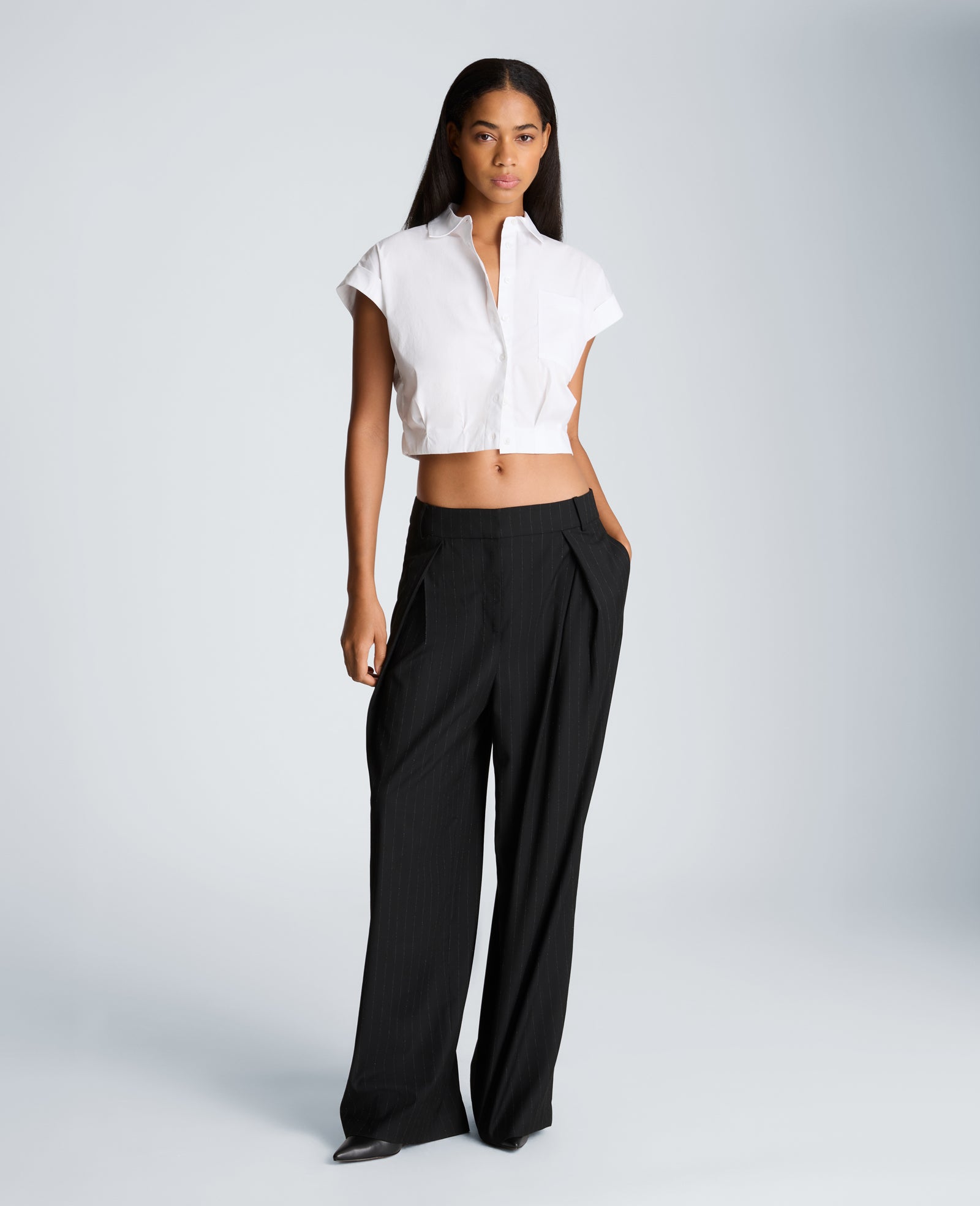 Kenneth Cole Reaction Cropped Short Sleeve Shirt camicia bianca popeline