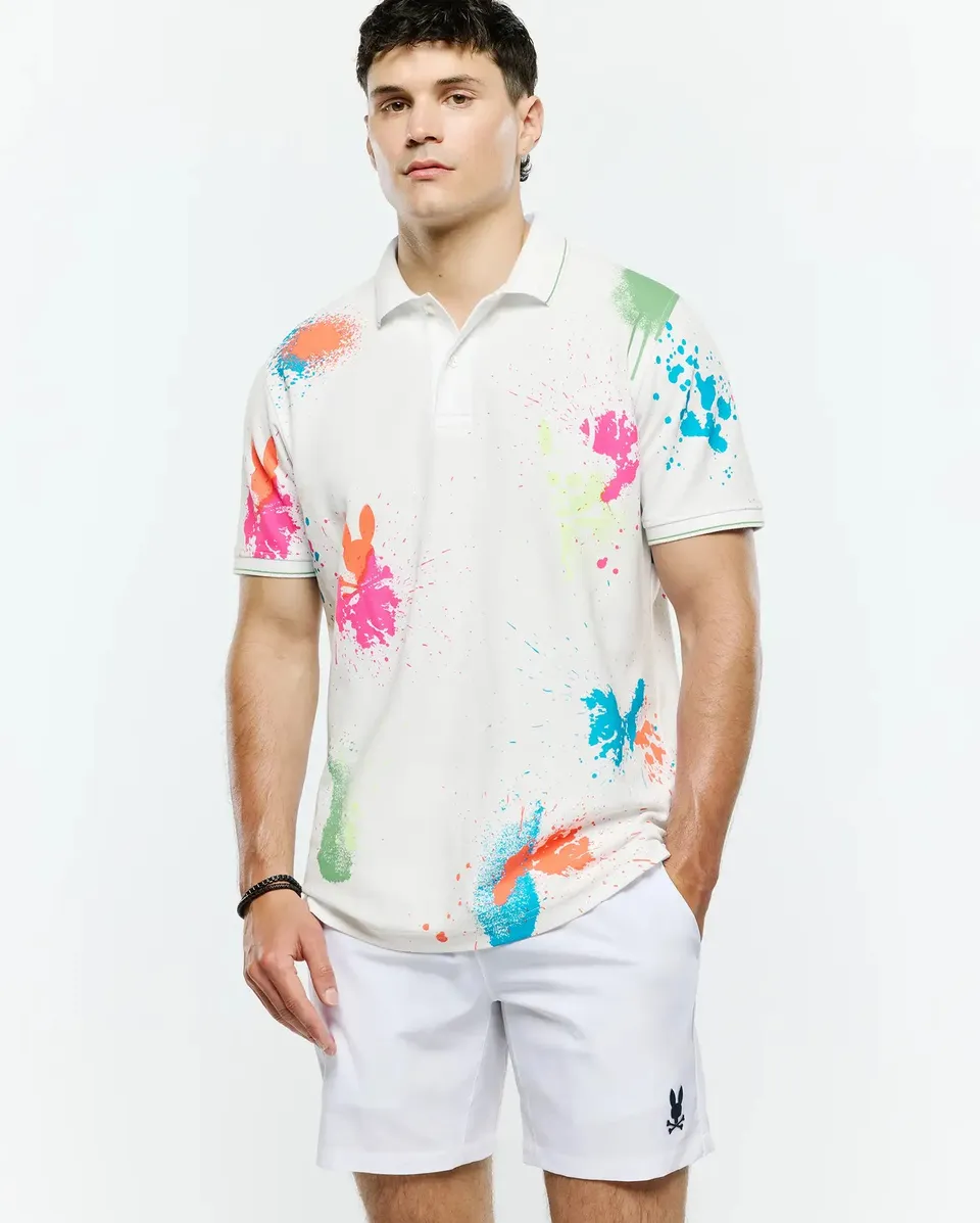 Psycho Bunny Men's Polos Quintin Pique Polo polo bianca cotone Pima ricamato