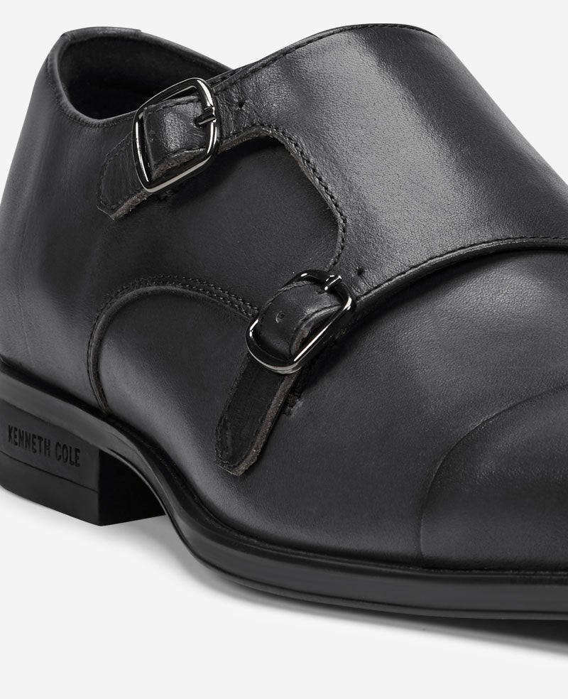 Kenneth Cole Reaction Shoes Charles Double Monk Strap Cap Toe Oxford in pelle antracite
