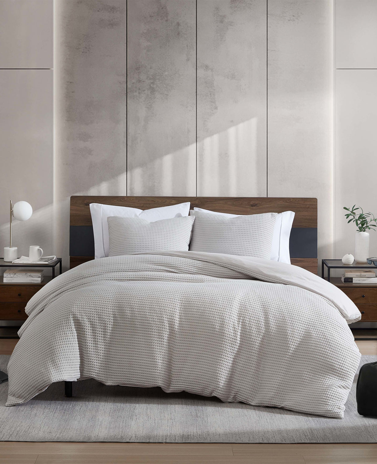 Kenneth Cole Reaction Home & Bedding Reversible Solid Grey Waffle Comforter Set copriletto grigio F/Q