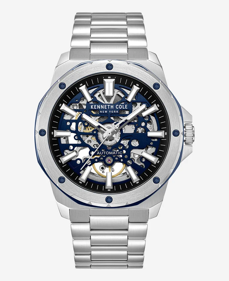 Kenneth Cole Reaction Watches Skeleton Automatic Stainless Bracelet Watch orologio argento