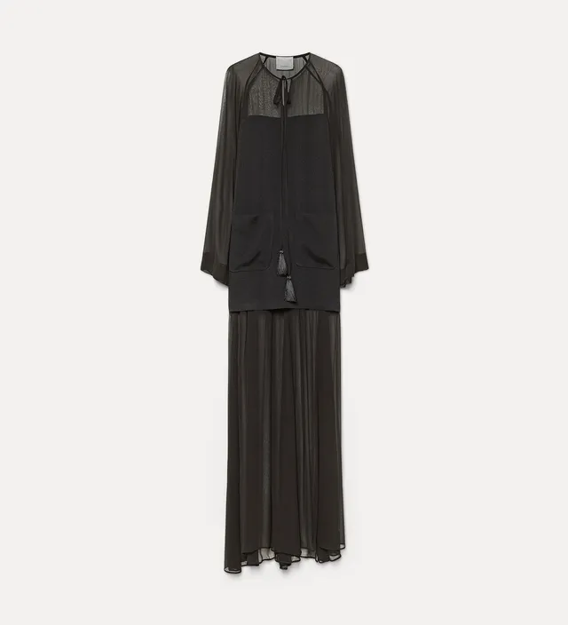 Forte abiti georgette and crepe long dress abito lungo nero fluido