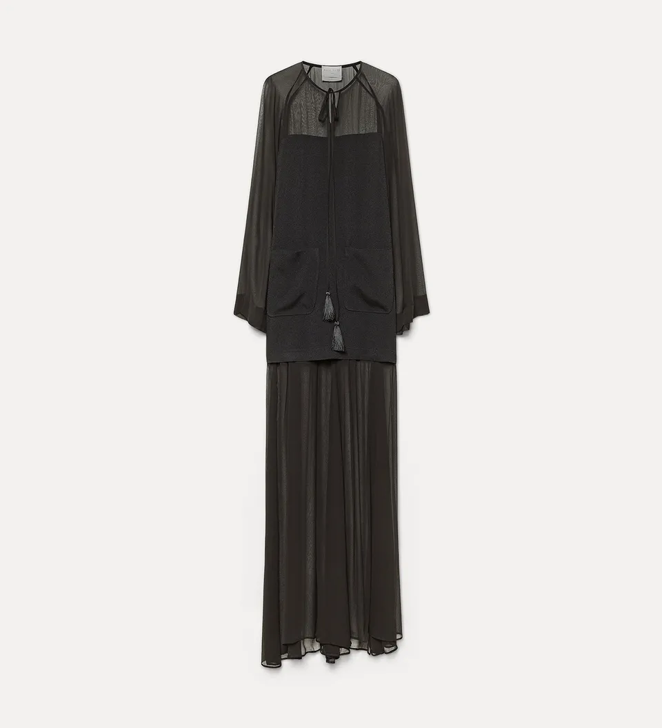 Forte abiti georgette and crepe long dress abito lungo nero fluido