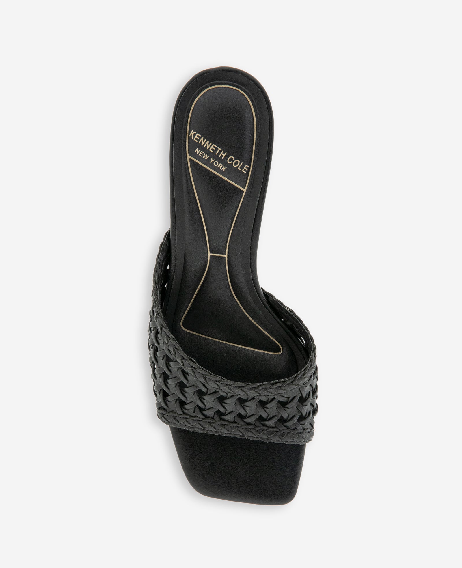 Kenneth Cole Reaction Shoes Arita Woven Leather Open Toe Heel scarpe nere tacco kitten