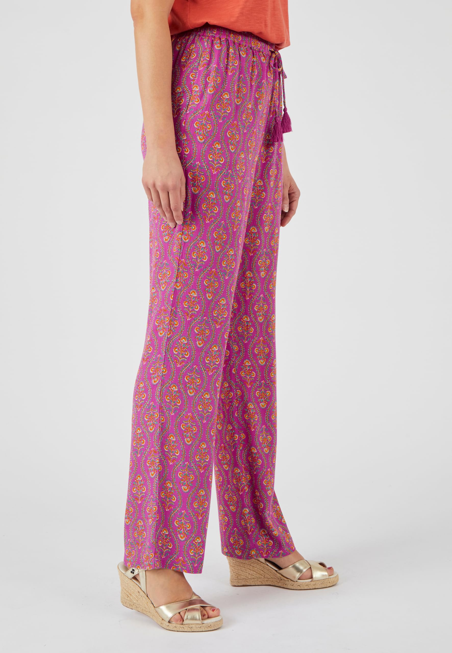 Damart Prêt-à-porter Pantaloni Crinkle floreali viola 46 viscosa