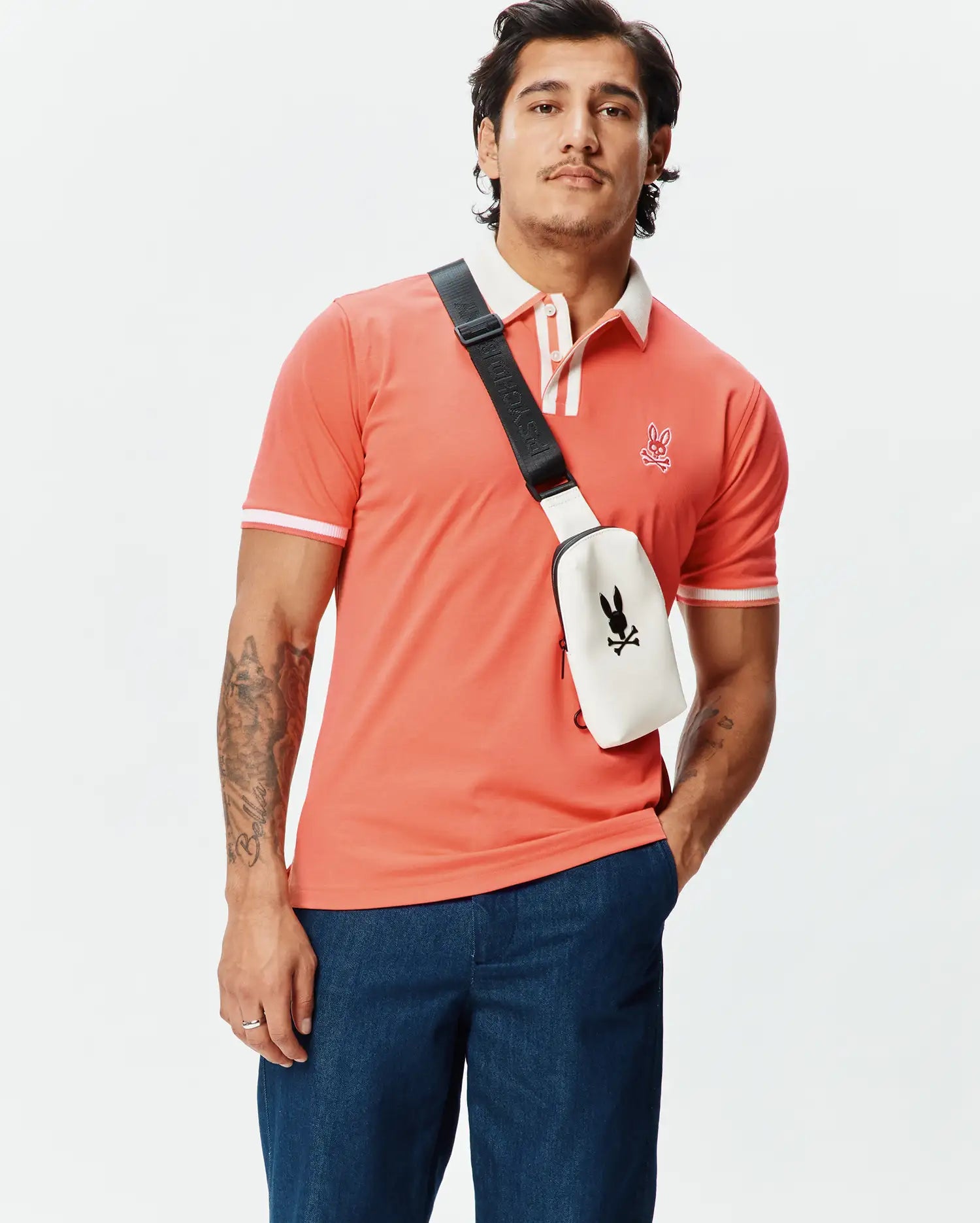 Psycho Bunny Men's Polos Ridley Performance Pique Polo arancione