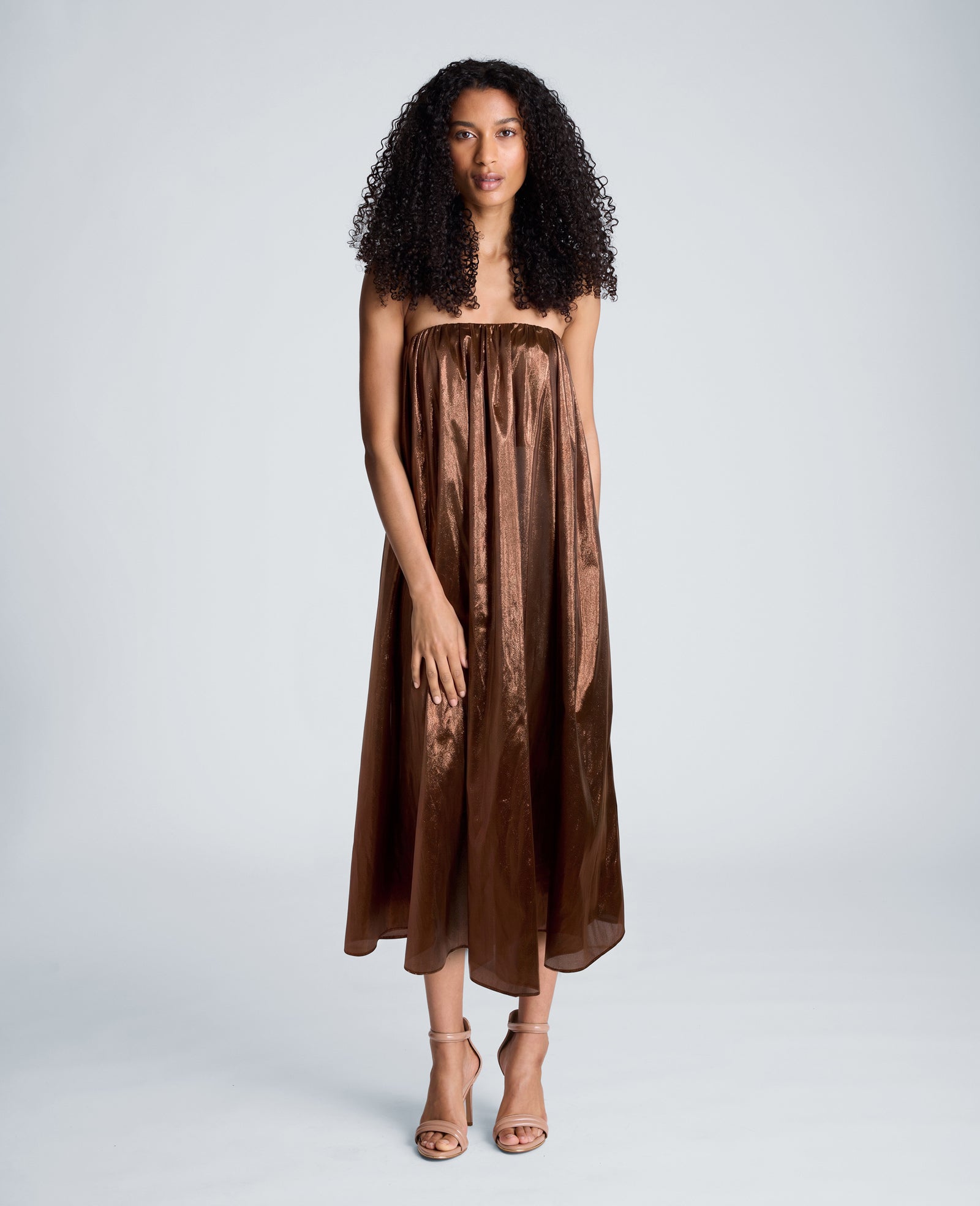 Kenneth Cole Reaction Clothing Strapless Foil Maxi Dress abito lungo rame