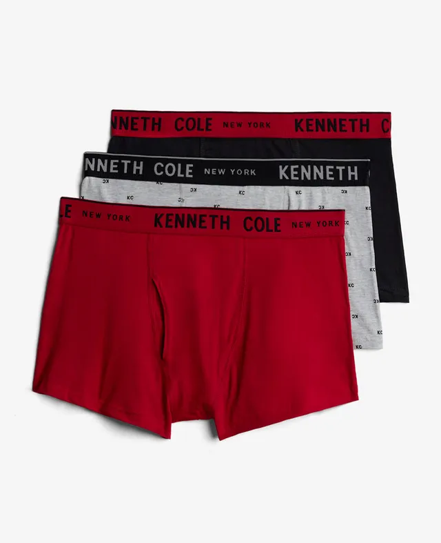 Kenneth Cole Reaction Clothing Cotton Stretch Trunks boxer 3 pezzi rosso e grigio