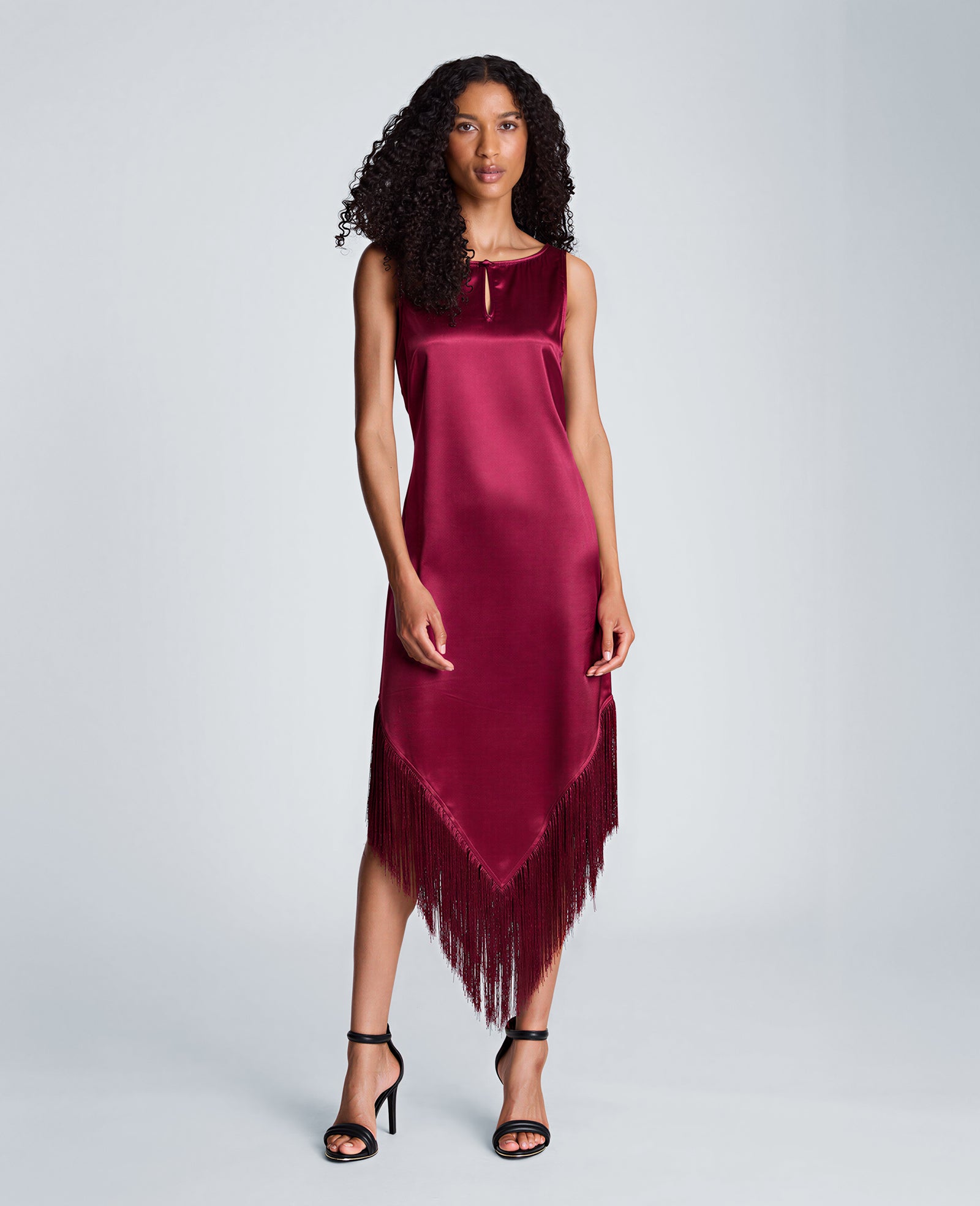 Kenneth Cole Reaction Clothing Fringed Hem Liquid Satin Midi Dress abito midi Red Plum 0 in raso