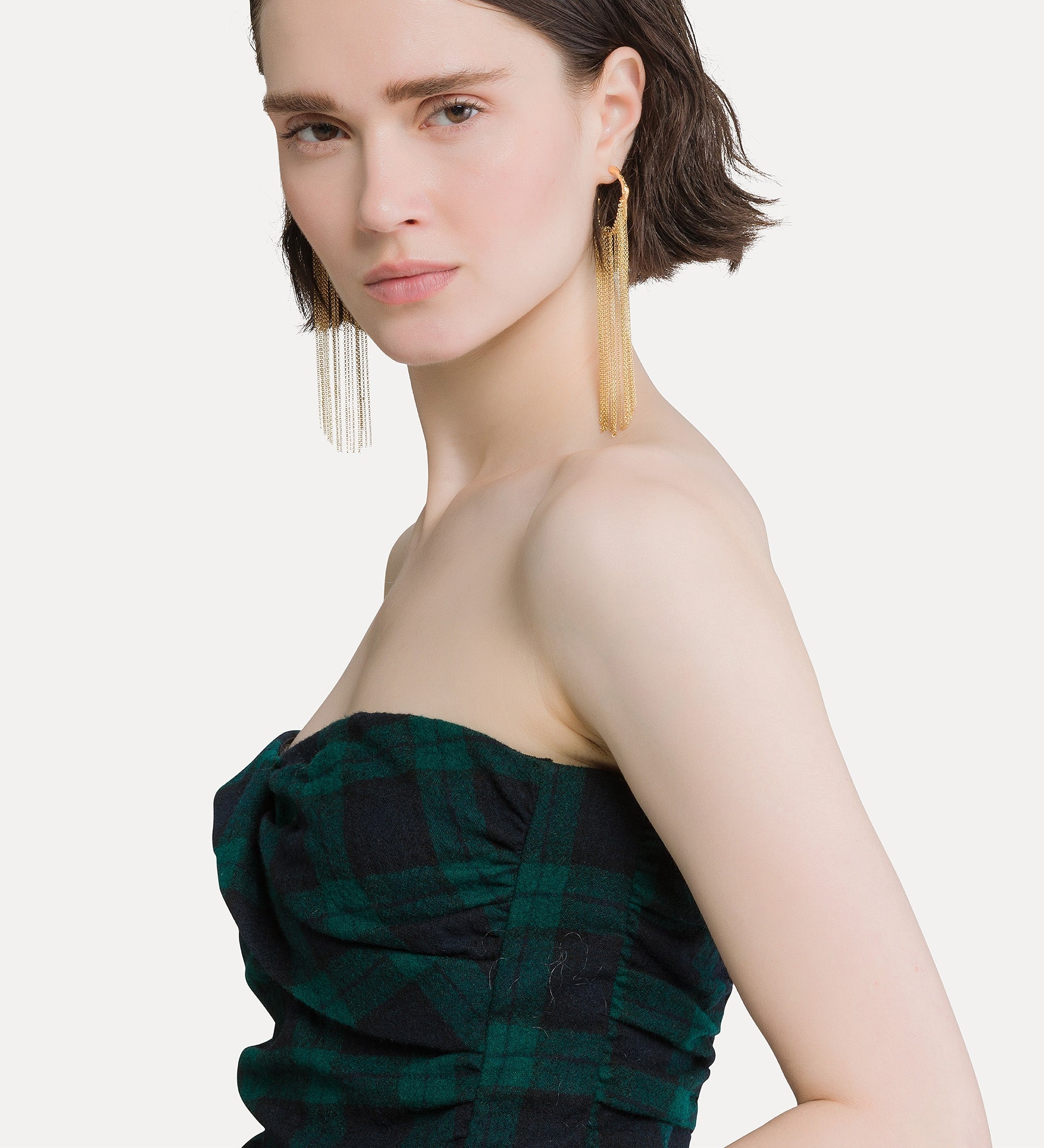Forte top “Highland Tartan” Wool Top Woods verde top in lana tartan