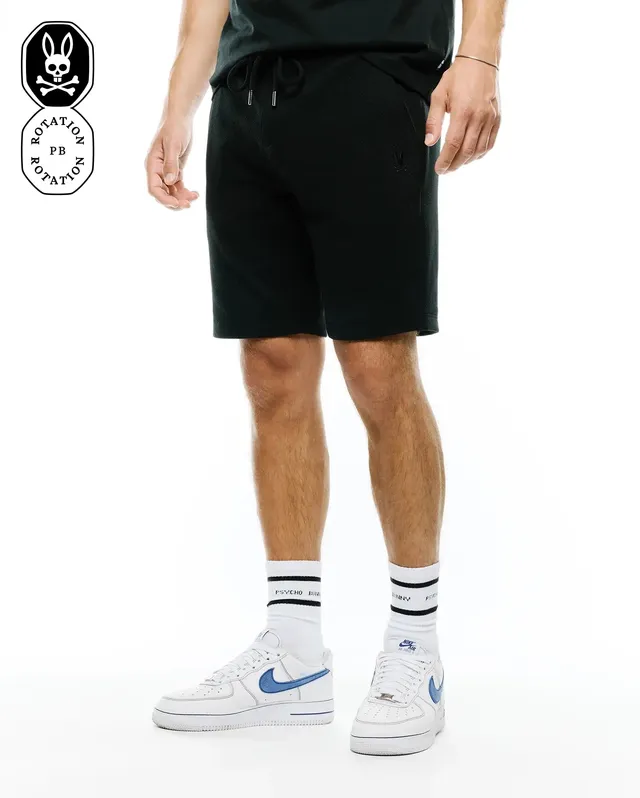 Psycho Bunny Men's Shorts Marc Textured Knit Short 8" MB0900064 Shorts neri elasticizzati