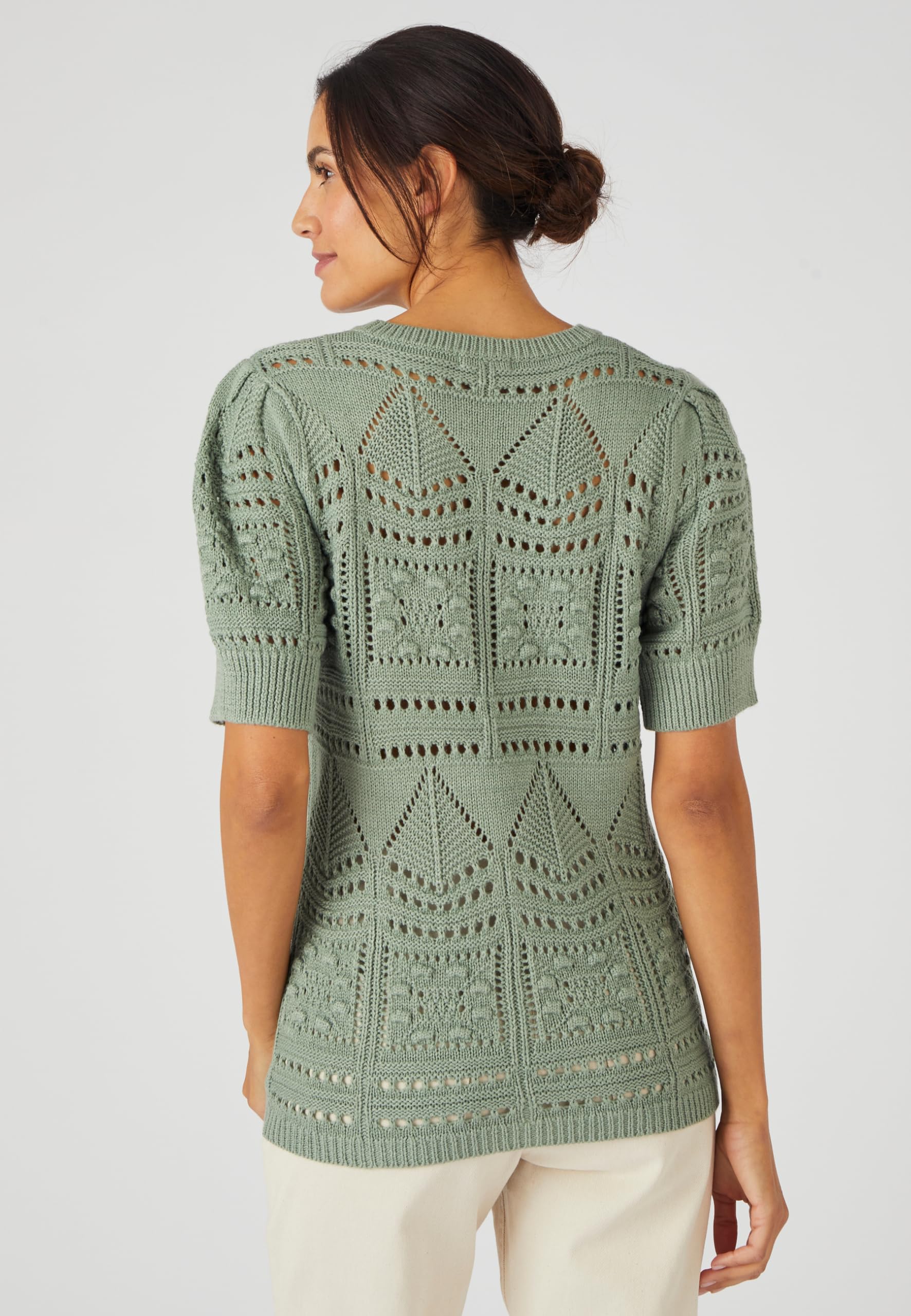 Damart Prêt-à-porter Maglione Maglia traforata Effetto Uncinetto Donna verde 38-44