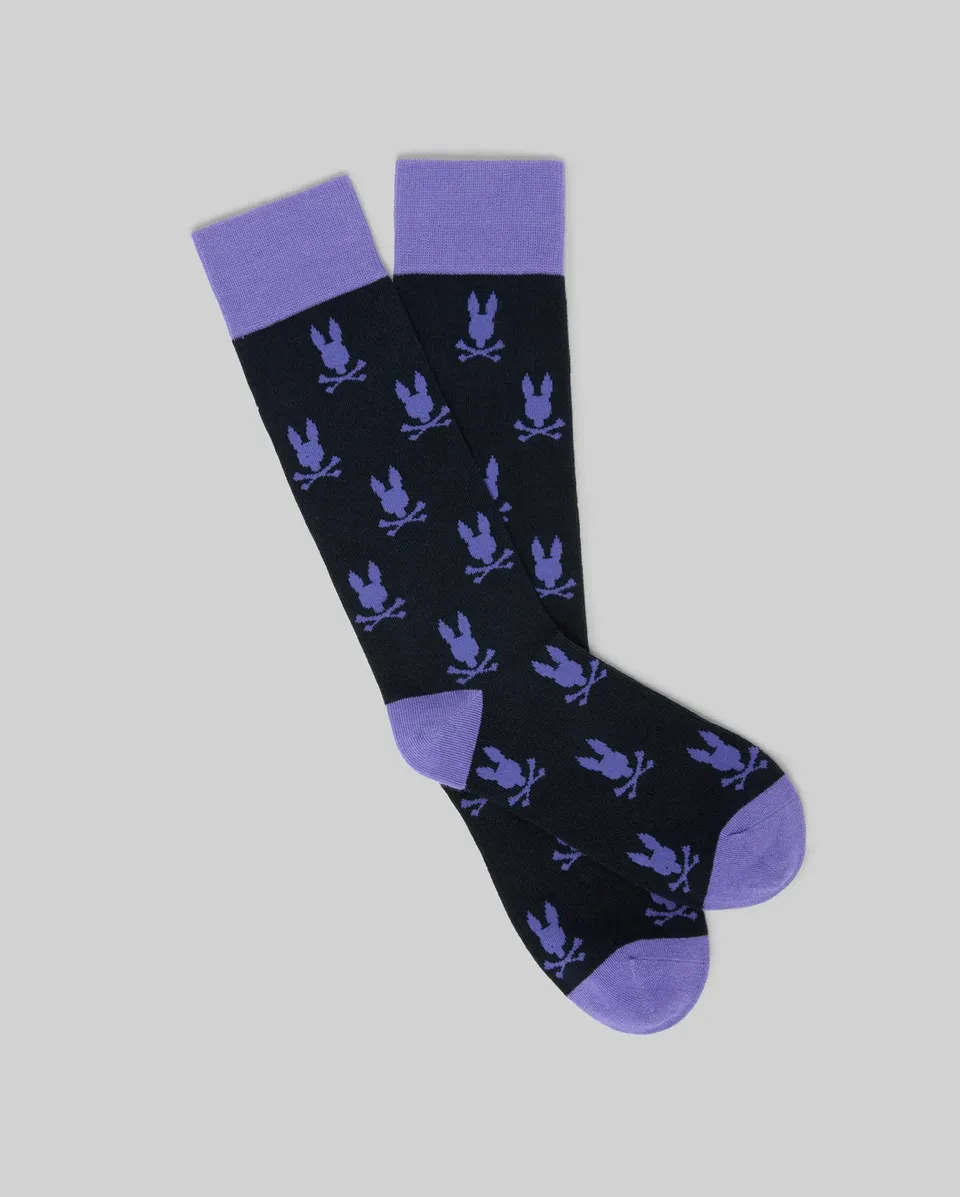 Psycho Bunny Accessories All Over Bunny Dress Sock calze Navy in cotone Pima
