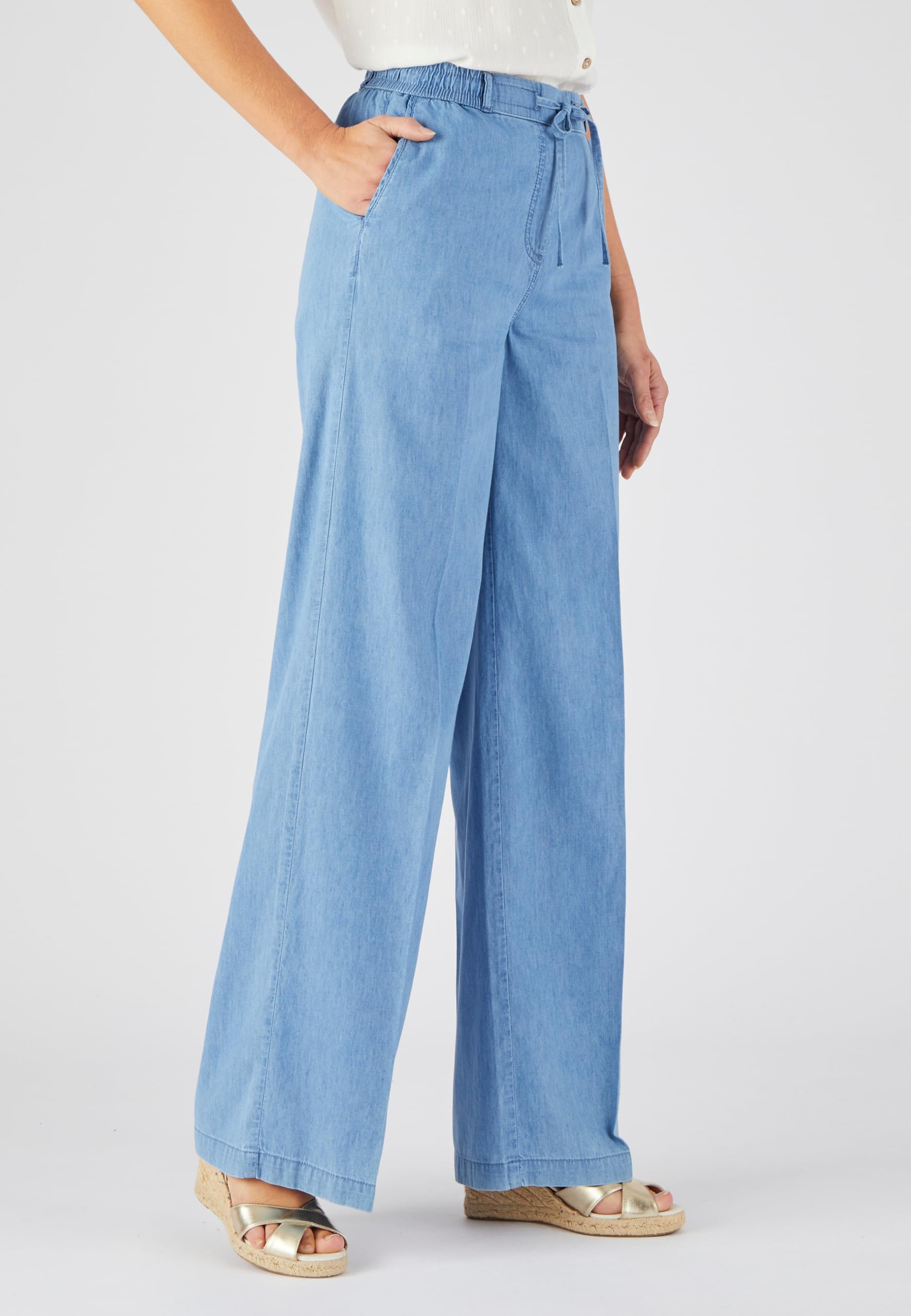 Damart Prêt-à-porter pantaloni larghi in chambray da donna blu denim medio