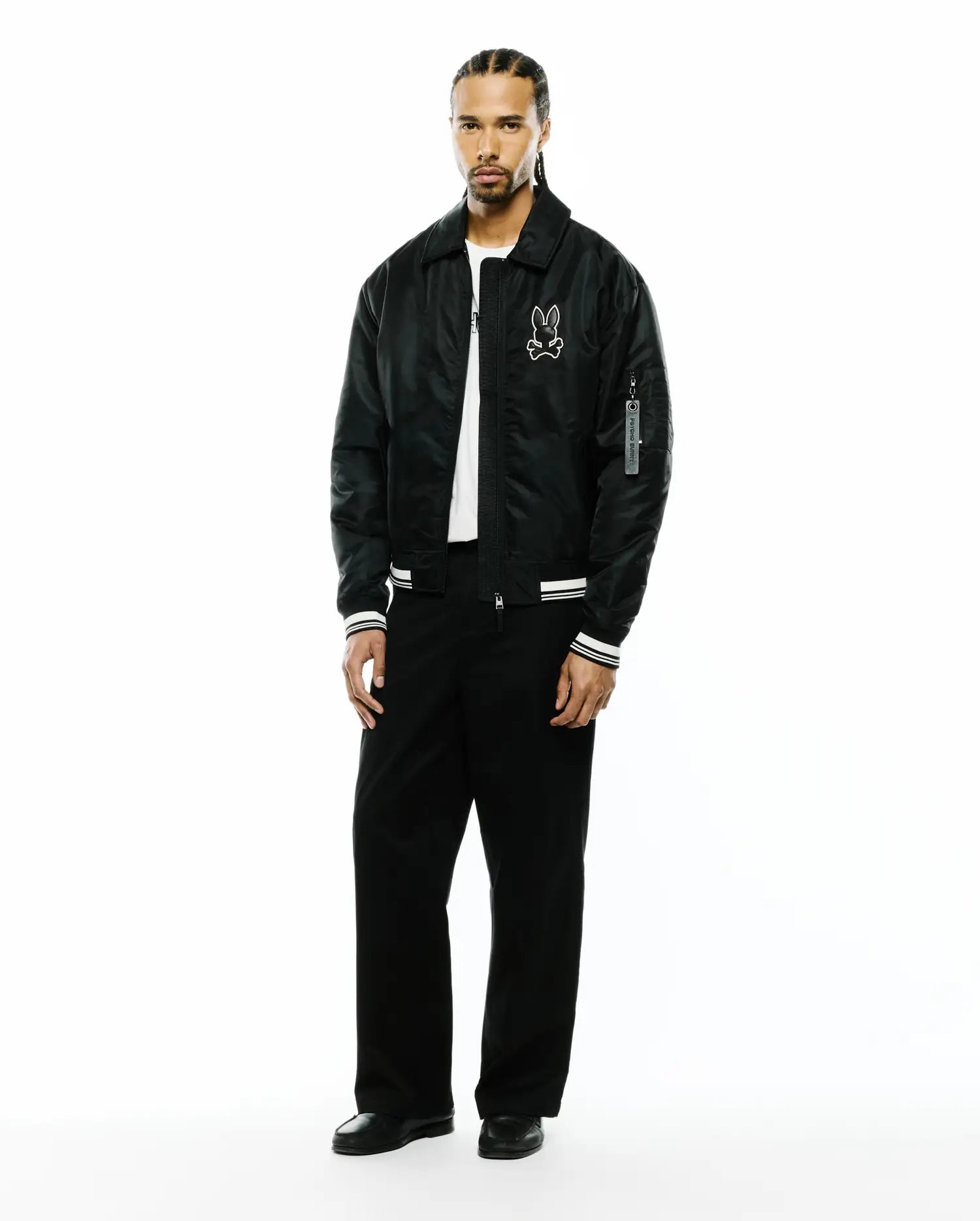 Psycho Bunny Jackets Men's Nathaniel Satin Coach Jacket MO1100068 giacca nera in raso