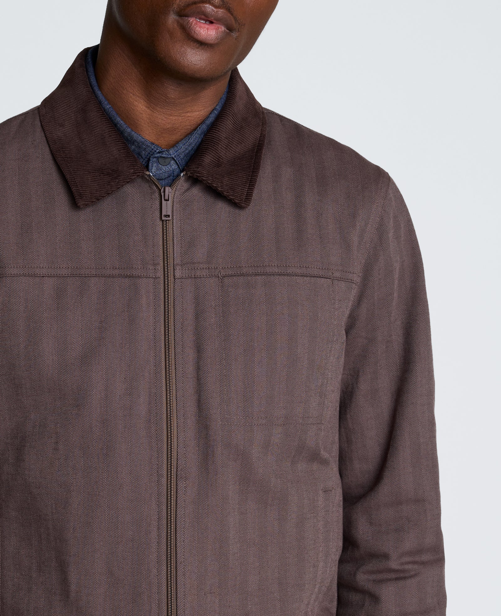Kenneth Cole Reaction Clothing Zip Front Trucker With Contrast Collar giacca marrone