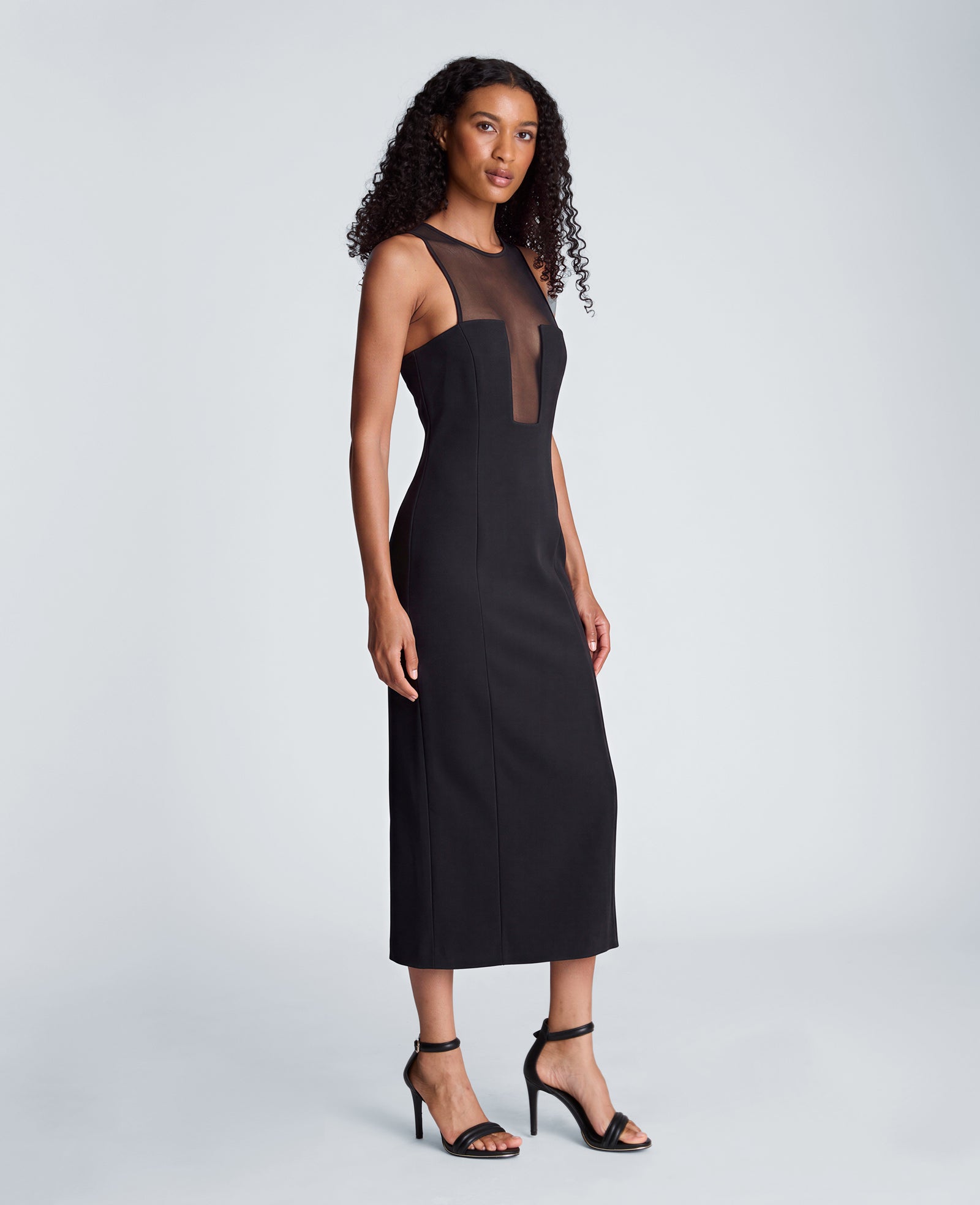 Kenneth Cole Reaction Clothing Mesh Insert Scuba Midi Dress abito midi nero in mesh