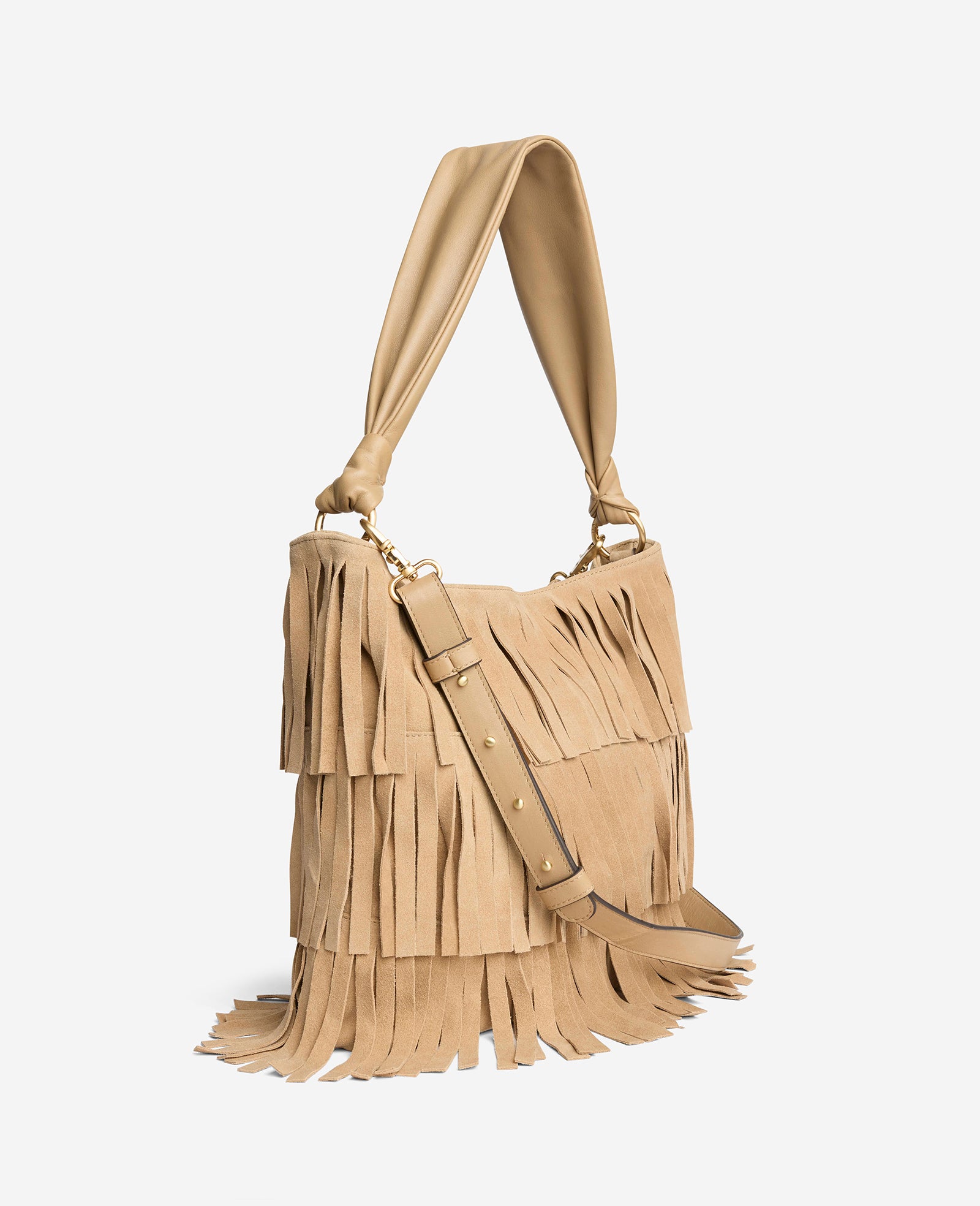 Kenneth Cole Reaction Bags Fringe Slouch Hobo Bag borsa beige in suede