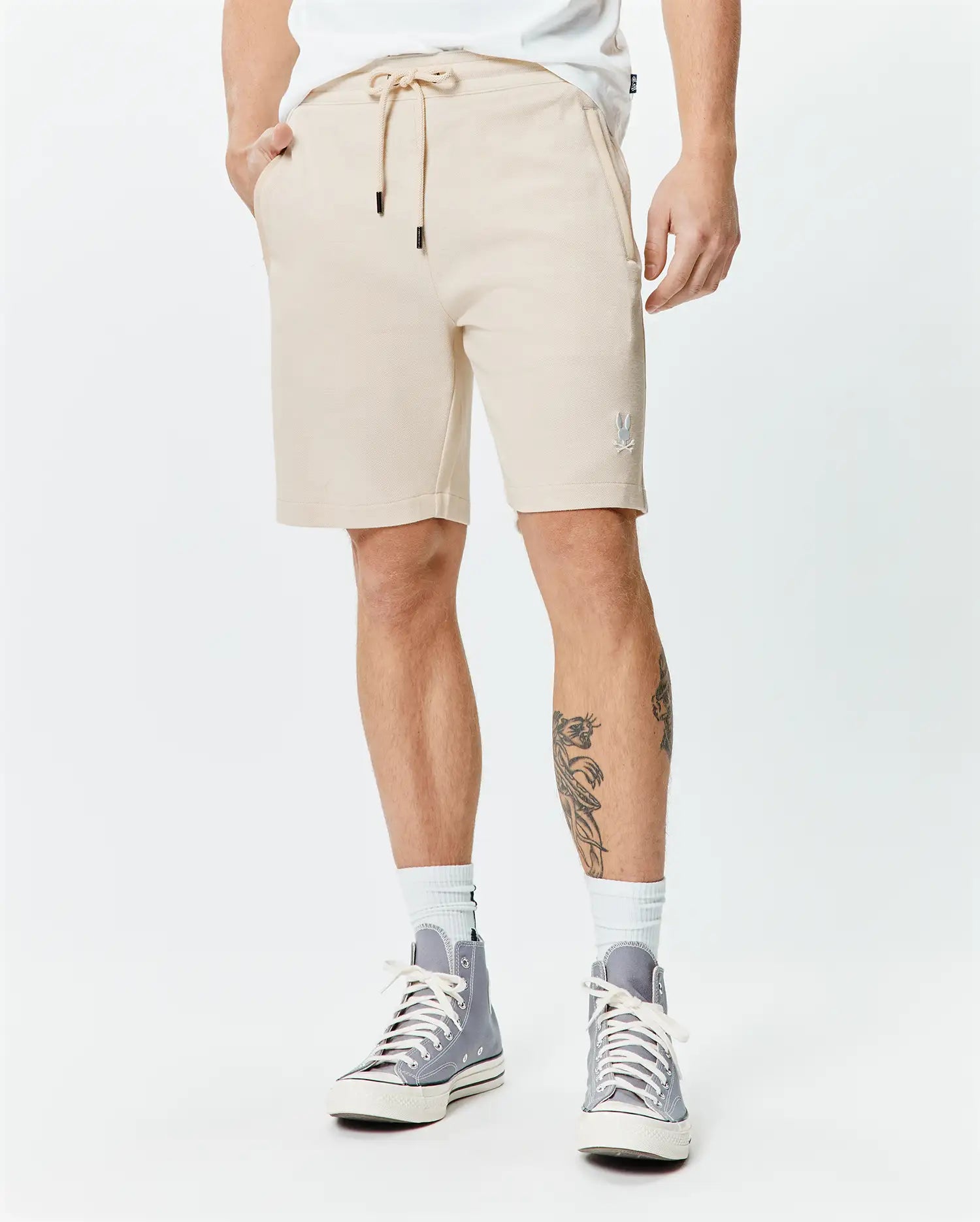 Psycho Bunny Men's Shorts Keith Short 8" MB0900045 bermuda Sandshell in cotone