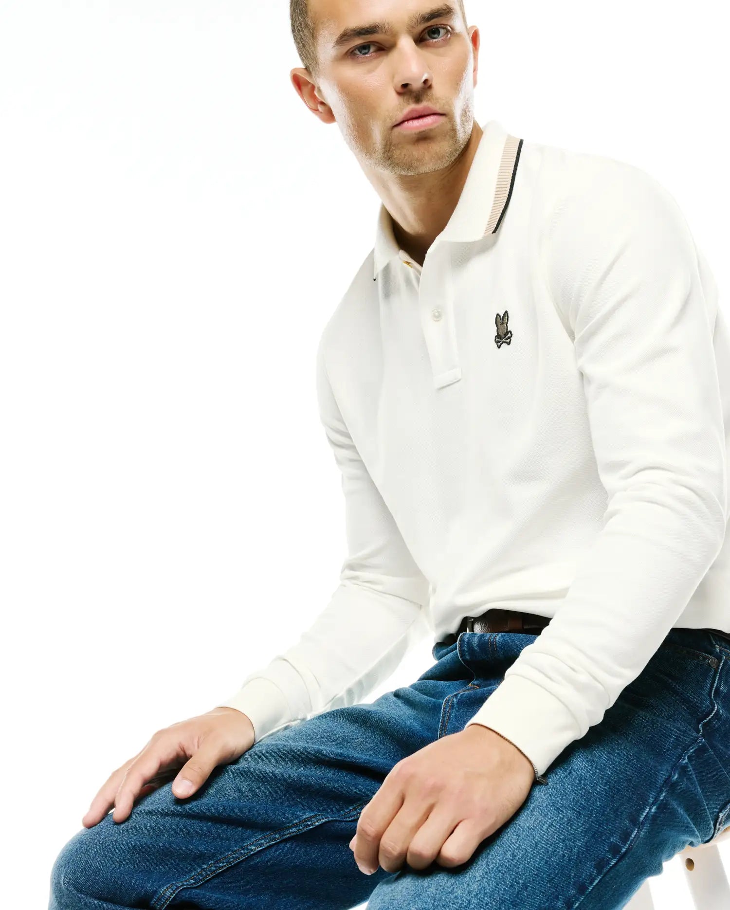 Psycho Bunny Men's Polos Grover Piqué polo uomo ecru cotone Pima