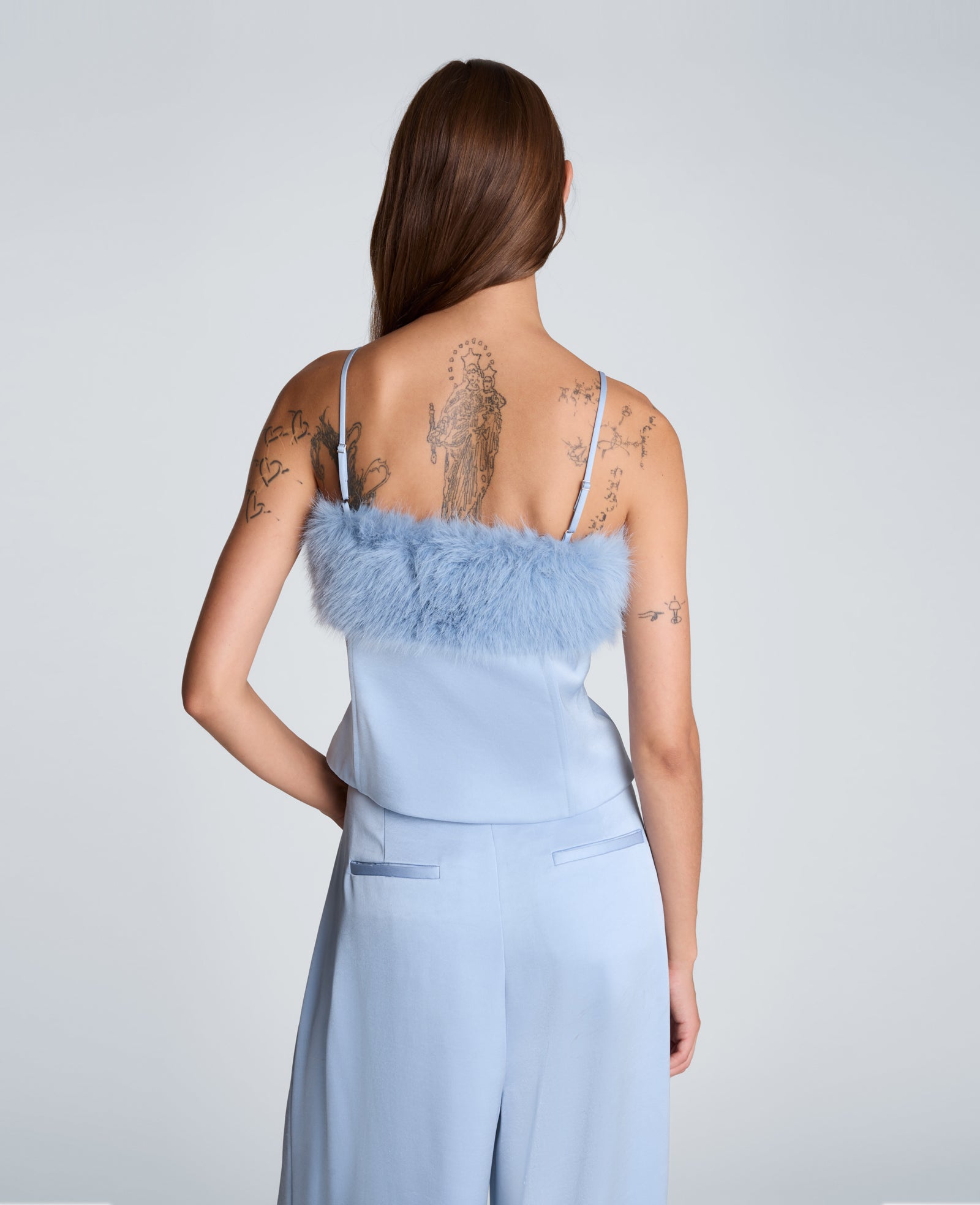 Kenneth Cole Reaction Clothing Fur Paneled Bustier bustier blu Sereno con inserti in pelliccia sintetica