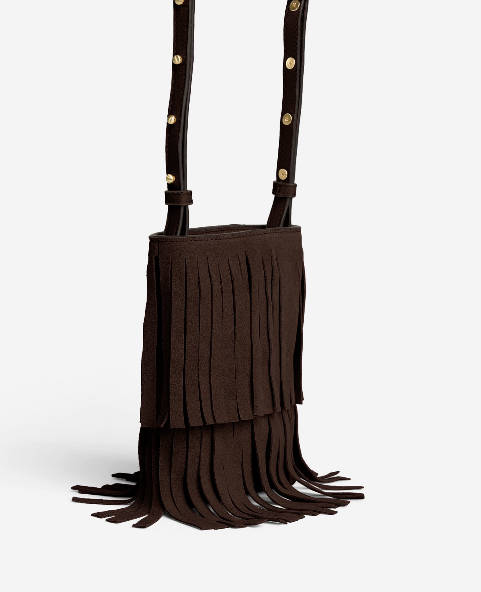 Kenneth Cole Reaction Fringe Crossbody Pouch Bag borsa tracolla marrone scuro in suede