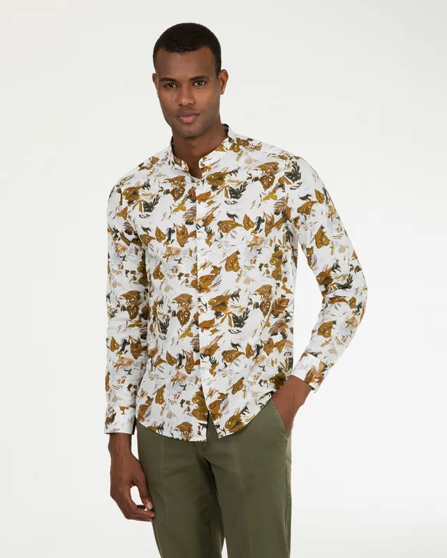 Markup Uomo Camicie Camicia coreana stampa foglie tabacco
