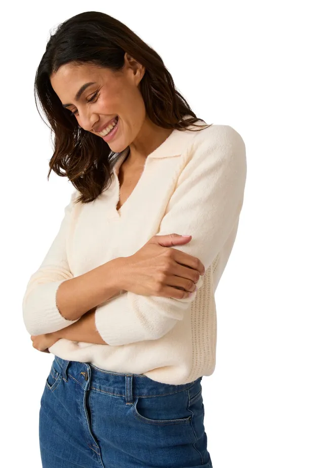 Damart Prêt-à-porter Maglione donna marrone beige 38-40 collo polo