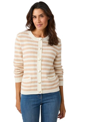 Damart Prêt-à-porter cardigan donna marrone beige a righe in cotone 38-40