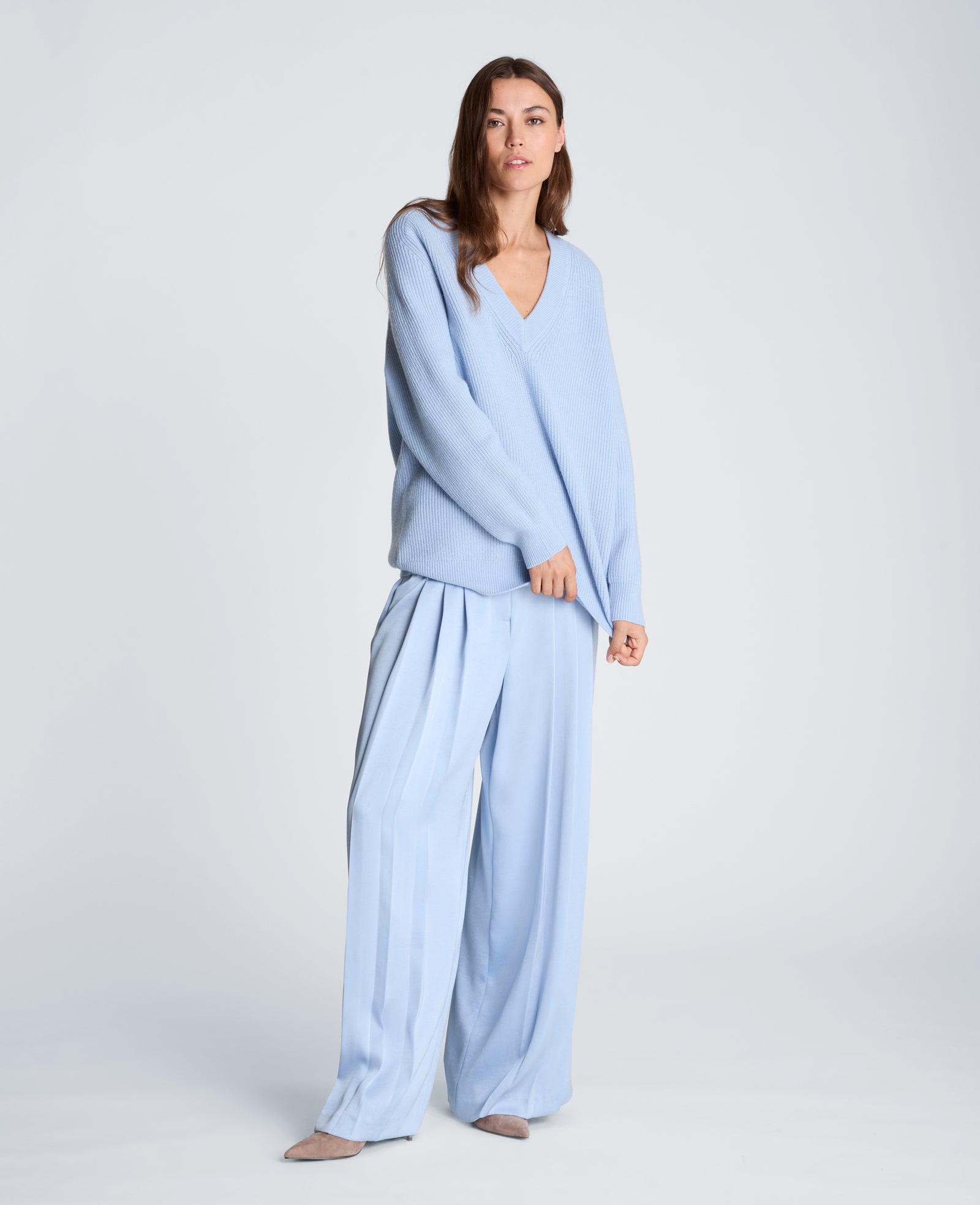 Kenneth Cole Reaction Clothing Oversized V-Neck Raglan Sweater maglione Serene Blue oversize