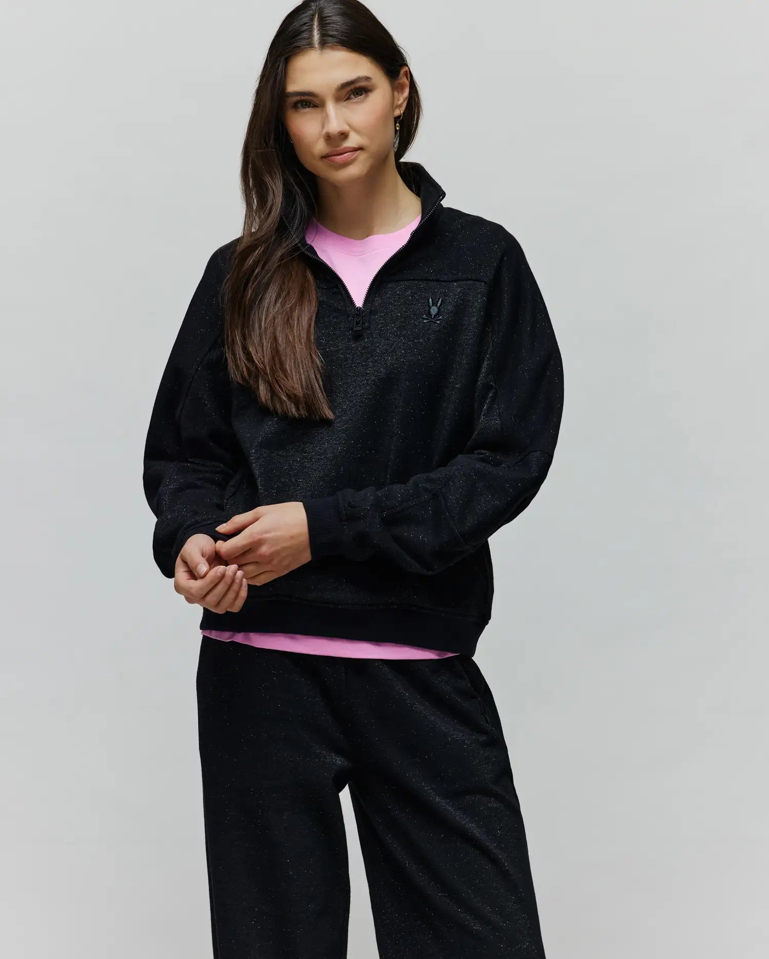 Psycho Bunny Women's Tops WOMENS JULES LUREX 1/4 ZIP PULLOVER - WT0500003 felpa nera lurex