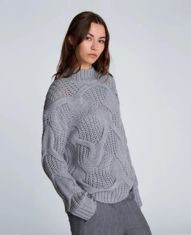Kenneth Cole Reaction Clothing Oversized Cable Mock Neck Sweater maglione grigio XS