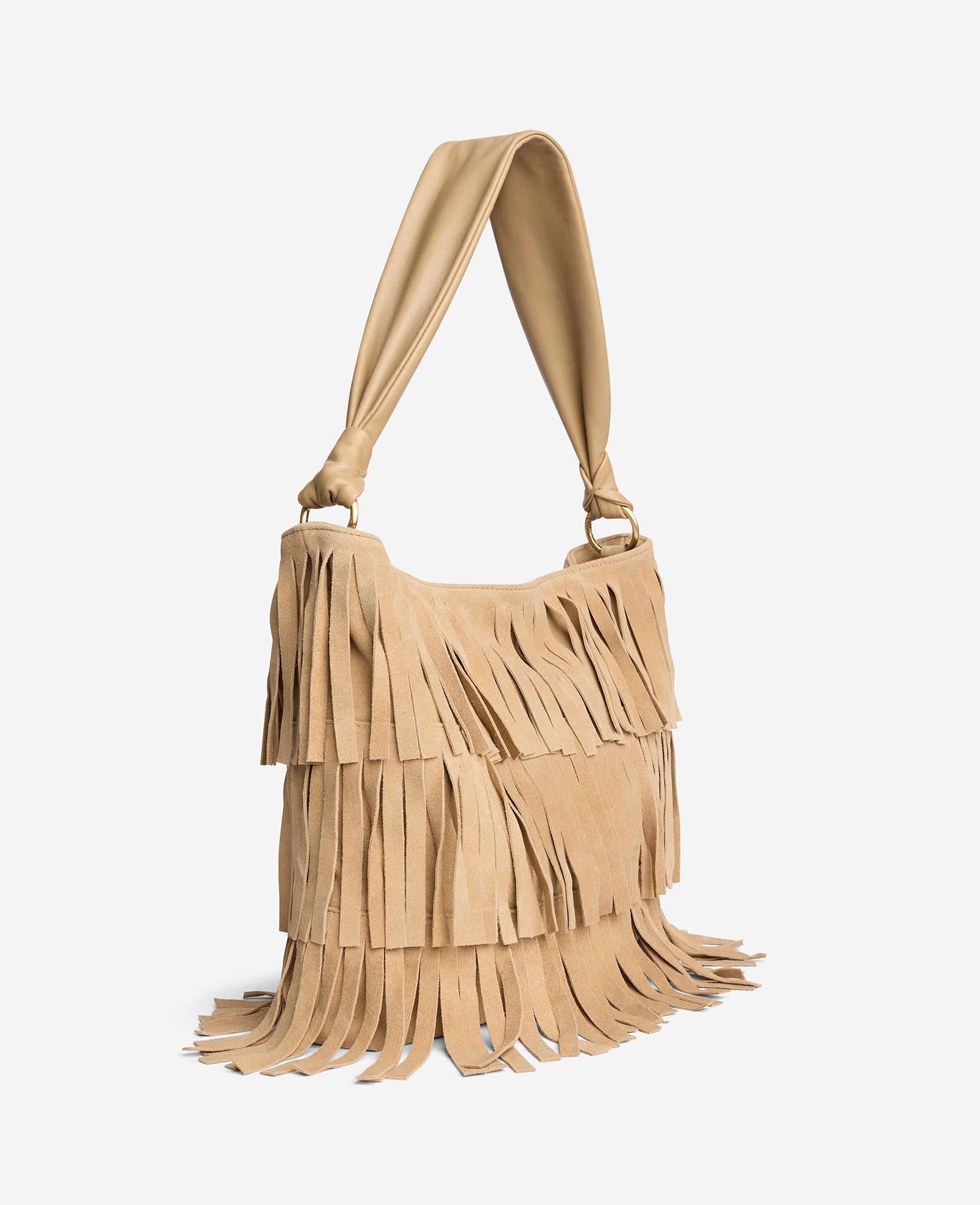 Kenneth Cole Reaction Bags Fringe Slouch Hobo Bag borsa beige in suede