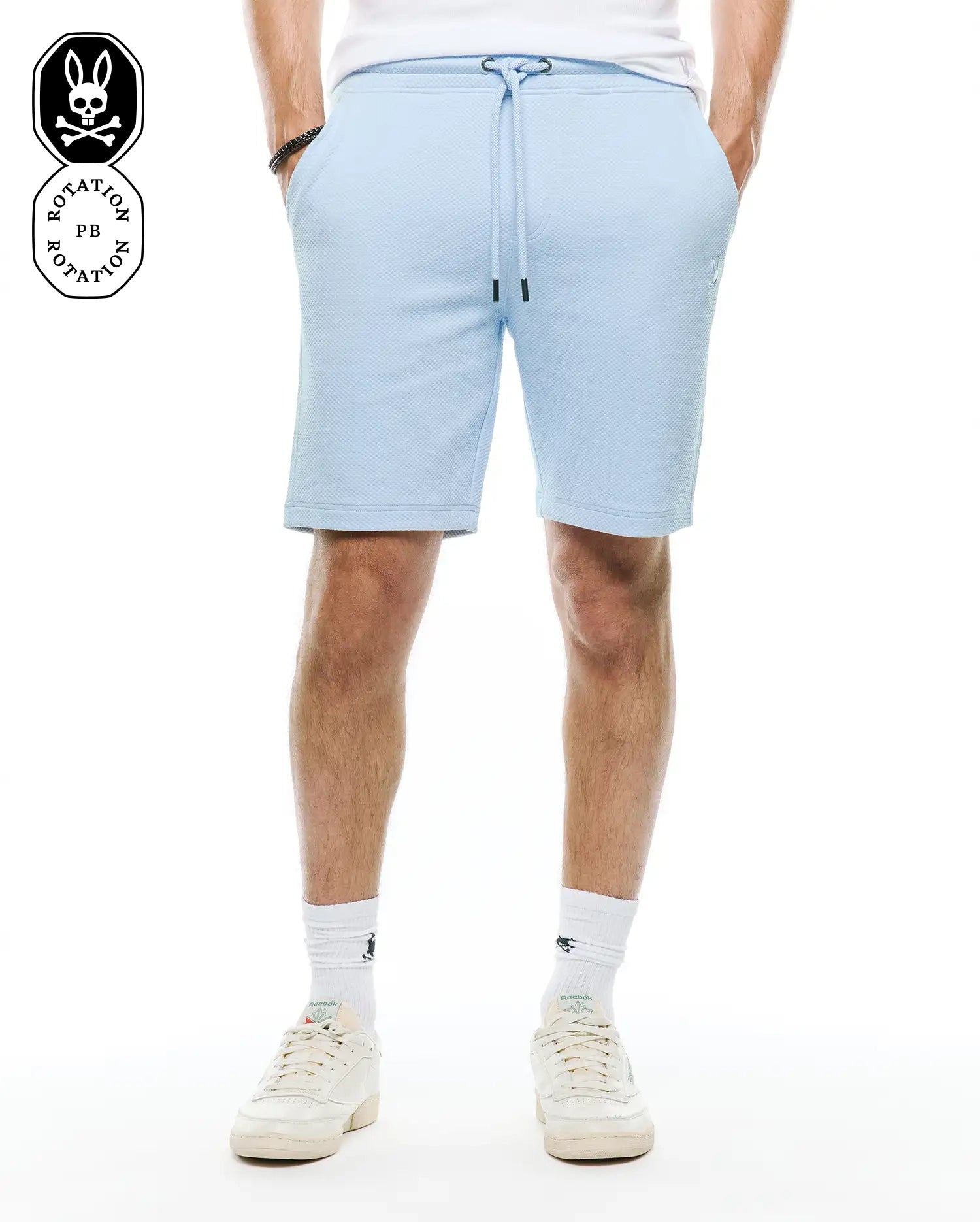 Psycho Bunny Men's Shorts Marc Textured Knit Short 8" MB0900064 Shorts blu elasticizzati