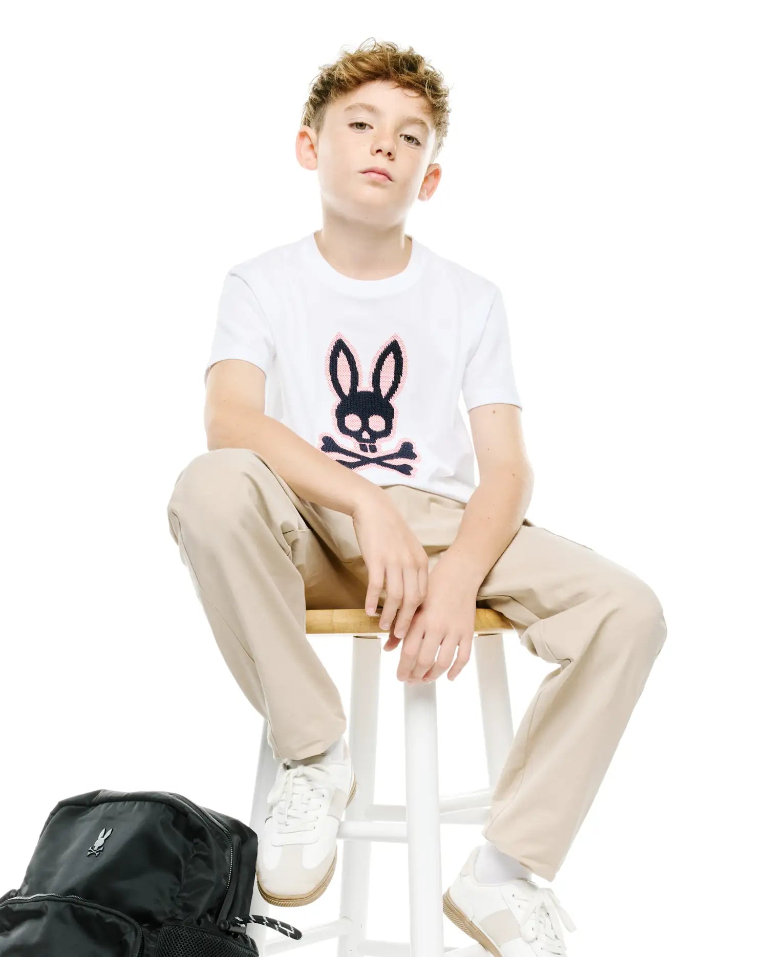 Psycho Bunny Kids Tees Kids' Samson Pima Graphic Tee maglietta bianca 2T–XL