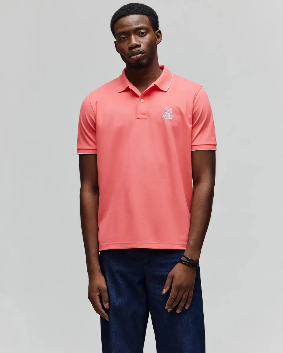 Psycho Bunny Men's Polos Lachlan Pique polo uomo corallo sunkissed vestibilità regular