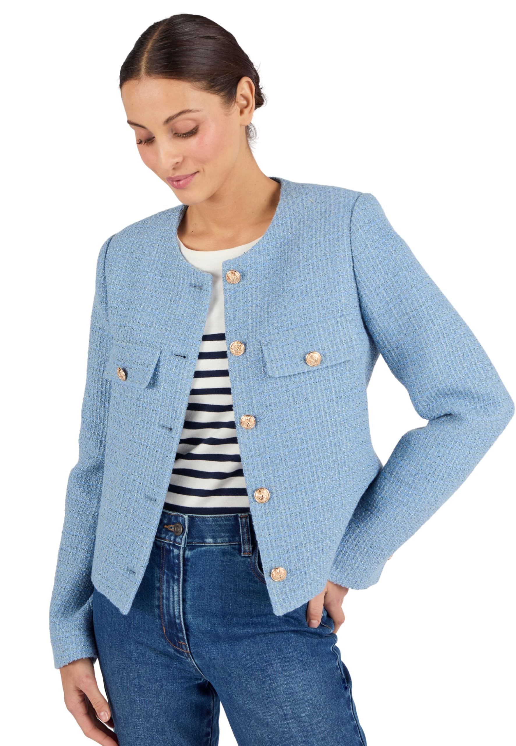Damart Prêt-à-porter Giacca in tweed da donna blu a quadri taglia 12
