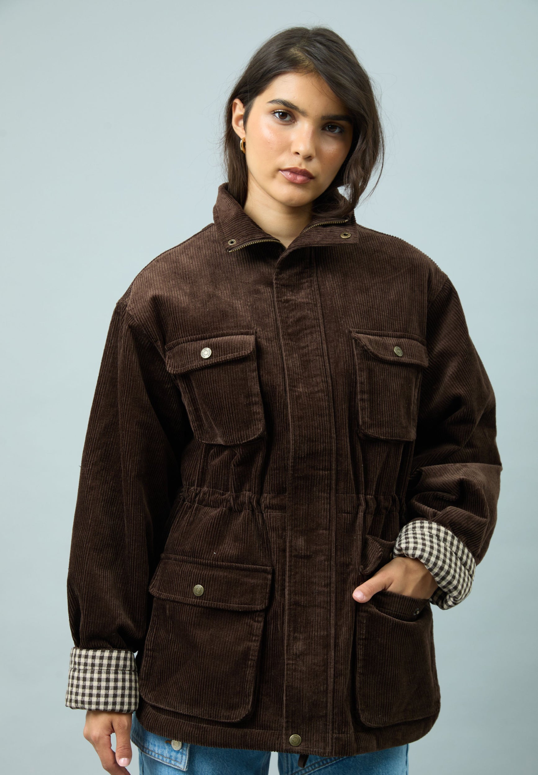 House Of Sunny Women's Jackets CORDUROY FUNNEL NECK JACKET giacca in velluto a coste marrone