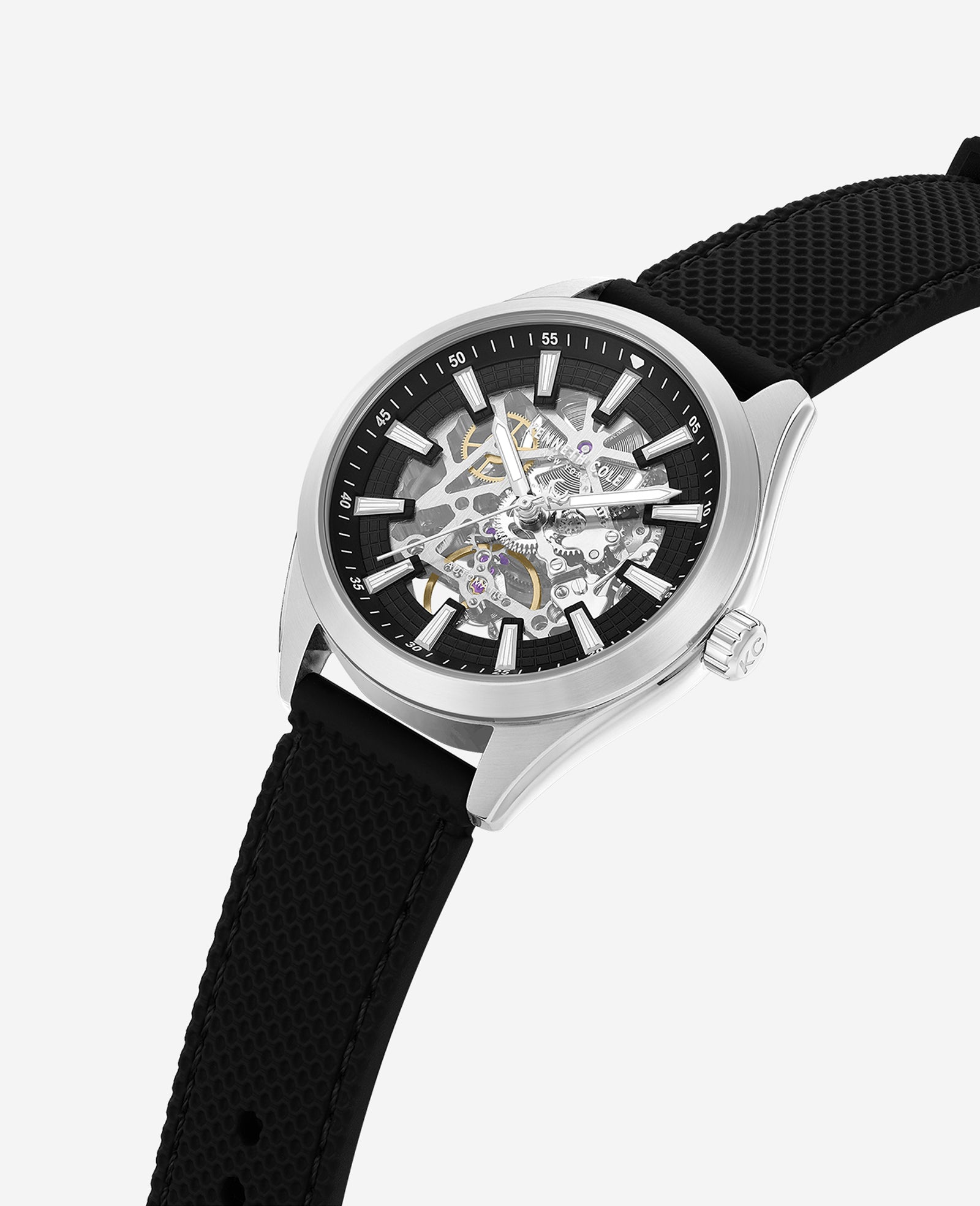 Kenneth Cole Reaction Watches Skeleton Automatic Silicone Strap Watch orologio nero